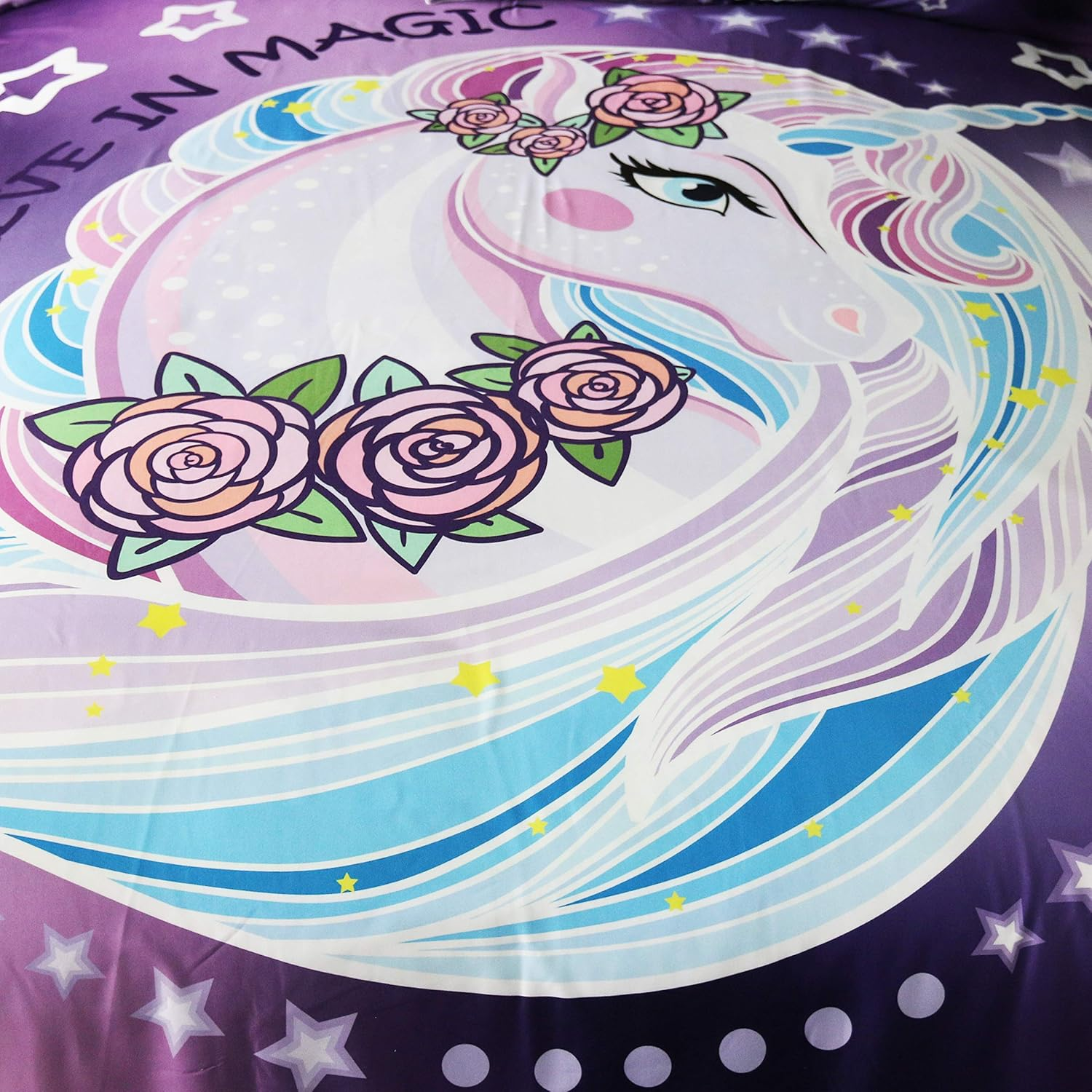 Sleepwish Purple Aqua Unicorn Bedding Kids Girls Rose Unicorn Flower Duvet Cover Dreamy Cartoon Bed Set 3 Pieces (Double) image number 3