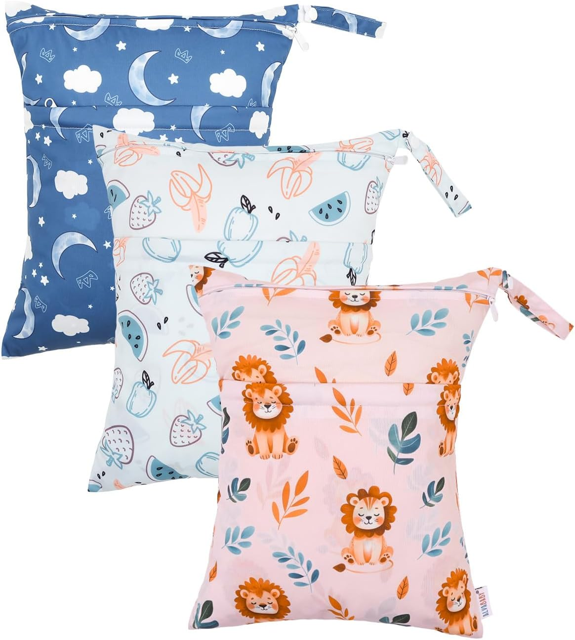 ALVABABY 3 Cloth Diaper Wet Dry Bags Waterproof Reusable with Two Zippered Pockets Travel Beach Pool Daycare Soiled Baby Items Yoga Gym Bag for Swimsuits or Wet Clothes Small Medium Large 3L-ZM29-AU image number 5