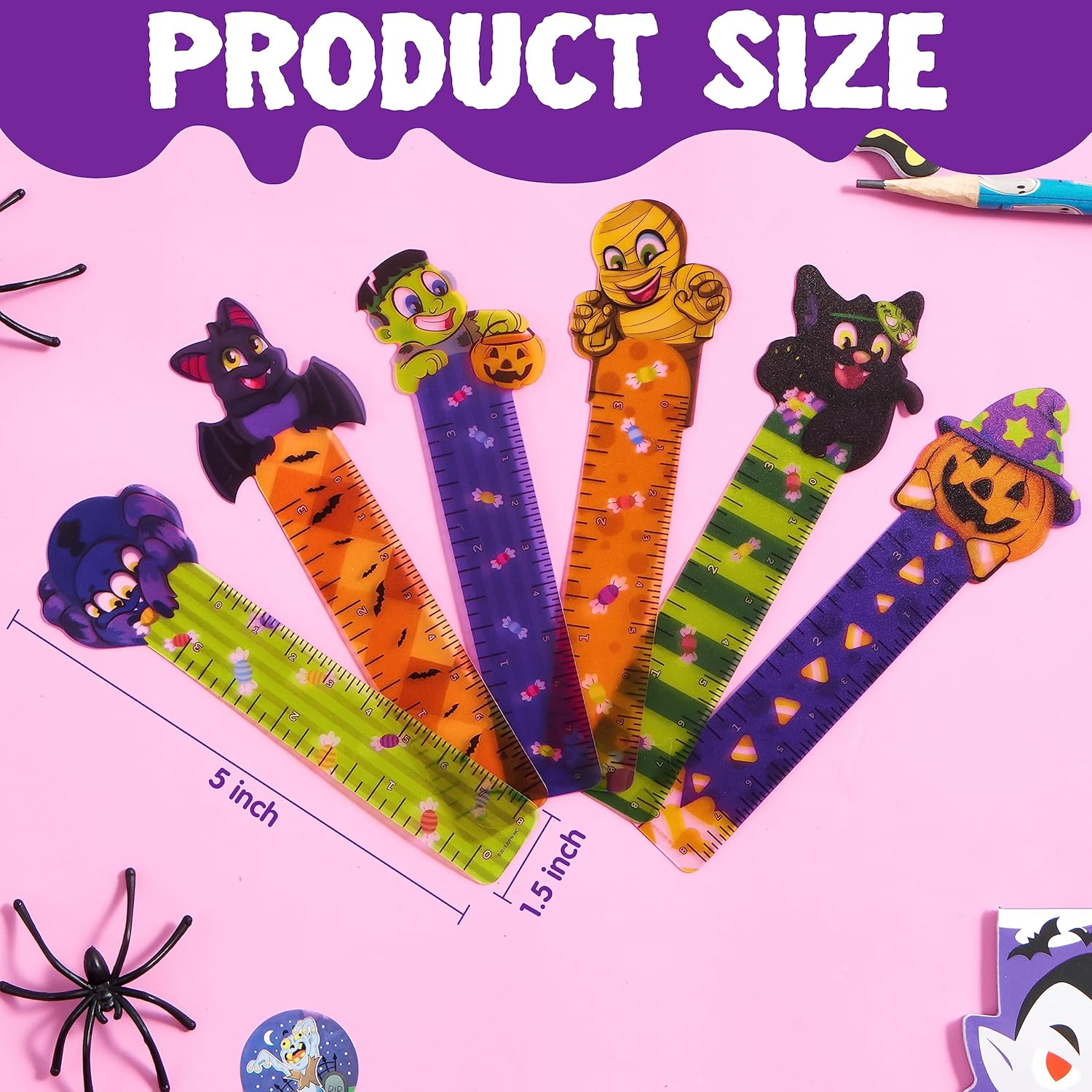JOYIN 144 PCS Halloween Bookmark Rulers Party Favor Pack (6 Designs) with Halloween Themed Prints for Holiday Decorations, Goodies, Classroom Rewards, Goodie Bag Stuffer and Kids Trick or Treat Prizes image number 4