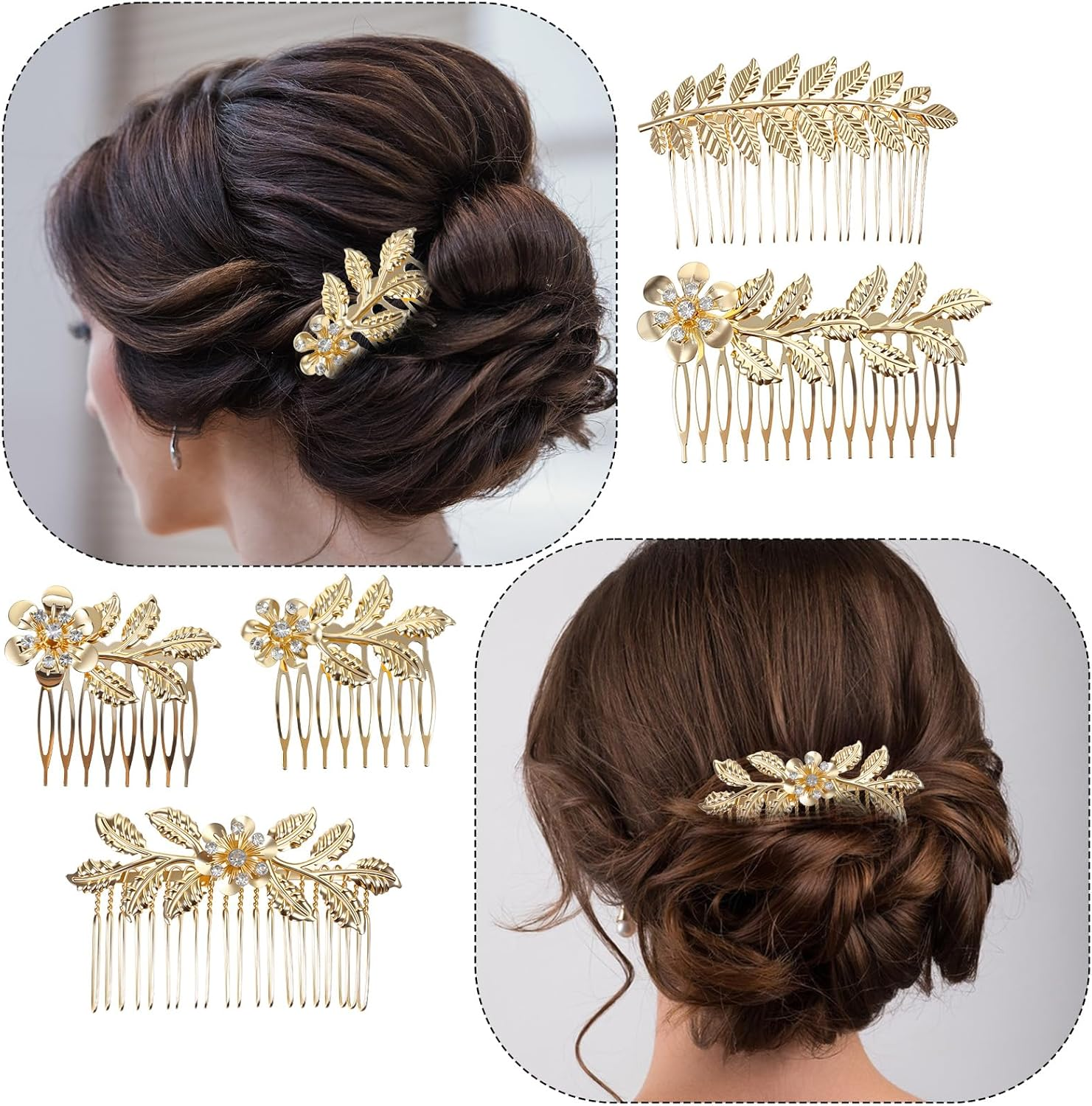 Pack of 5 Hair Accessories Wedding Crystal Flowers Hair Clips Retro Gold Pin Combs Bridal Rhinestone Hair Comb for Clip Bridal Hairpiece Golden Hair Combs for Women Bridesmaid