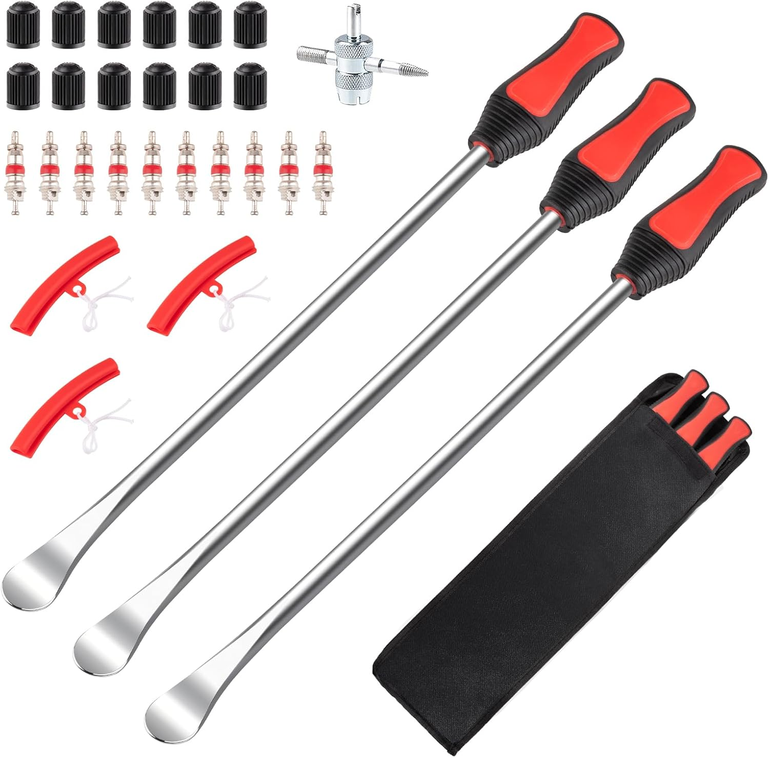 15" Tire Spoons Kit, Tire Changing Tool for Motorcycles, Dirt Bikes, Lawn Mowers and More, 29PCS Tire Removal Tool Set, with Tire Spoon, Rim Protector, Valve Tool, Valve Cover and Valve Core image number 2
