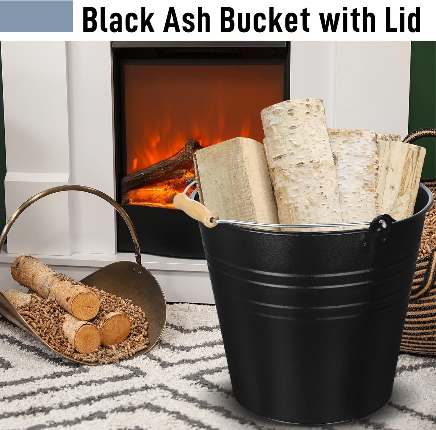 LOYIM 2 Pack Ash Bucket with Lid Fireplace Ash Bucket Black Metal Charcoal Bucket Fireplace Tool Ash Can for Fireplaces Fire Pits Hearth Wood Burning Stoves Indoor and Outdoor(3.2 Gallon) image number 1