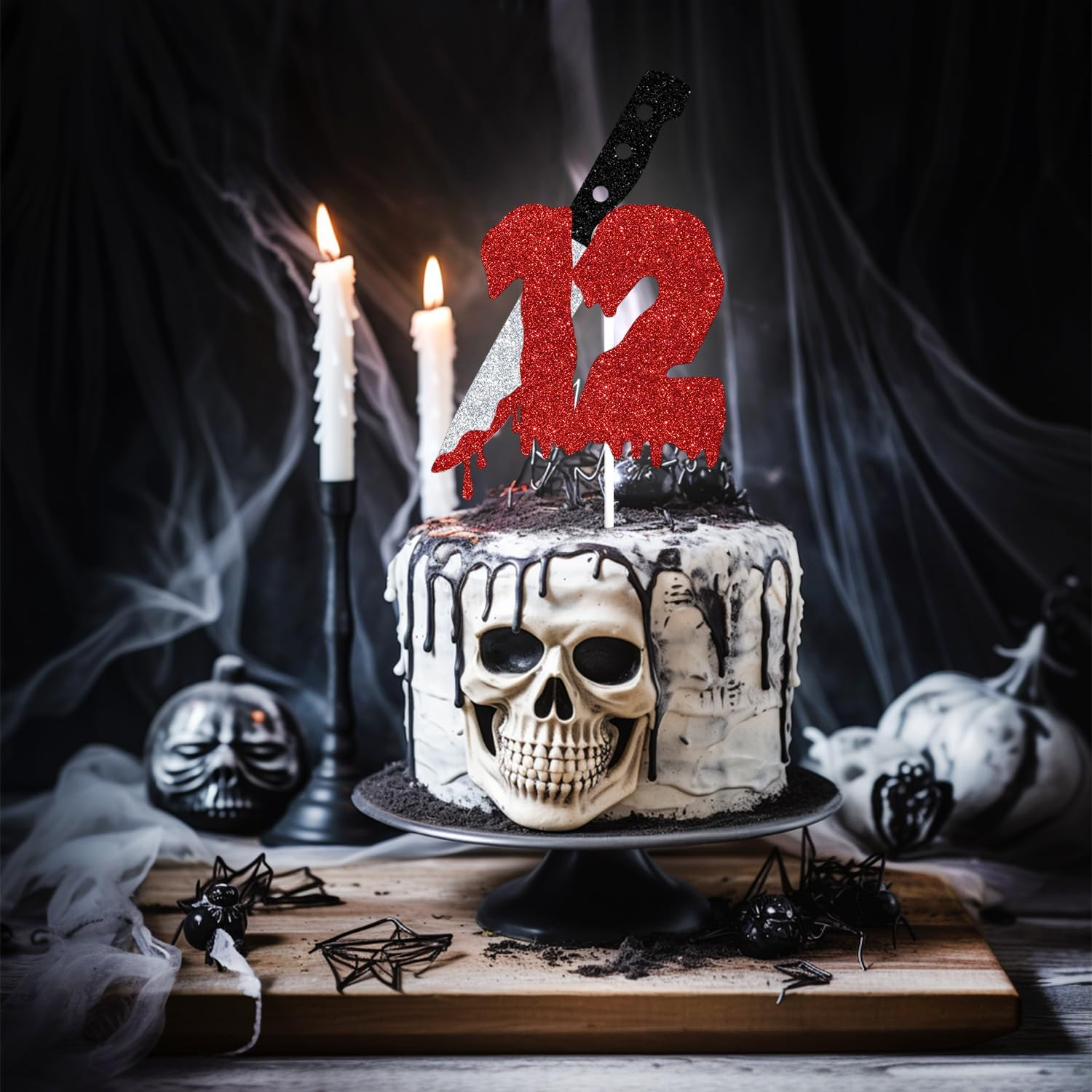 Red Glitter Killer 12 Cake Topper, Killer Happy 12Th Birthday/Have a Killer Birthday, Horror Blood Knife 12Th Birthday Party Decorations Supplies image number 3