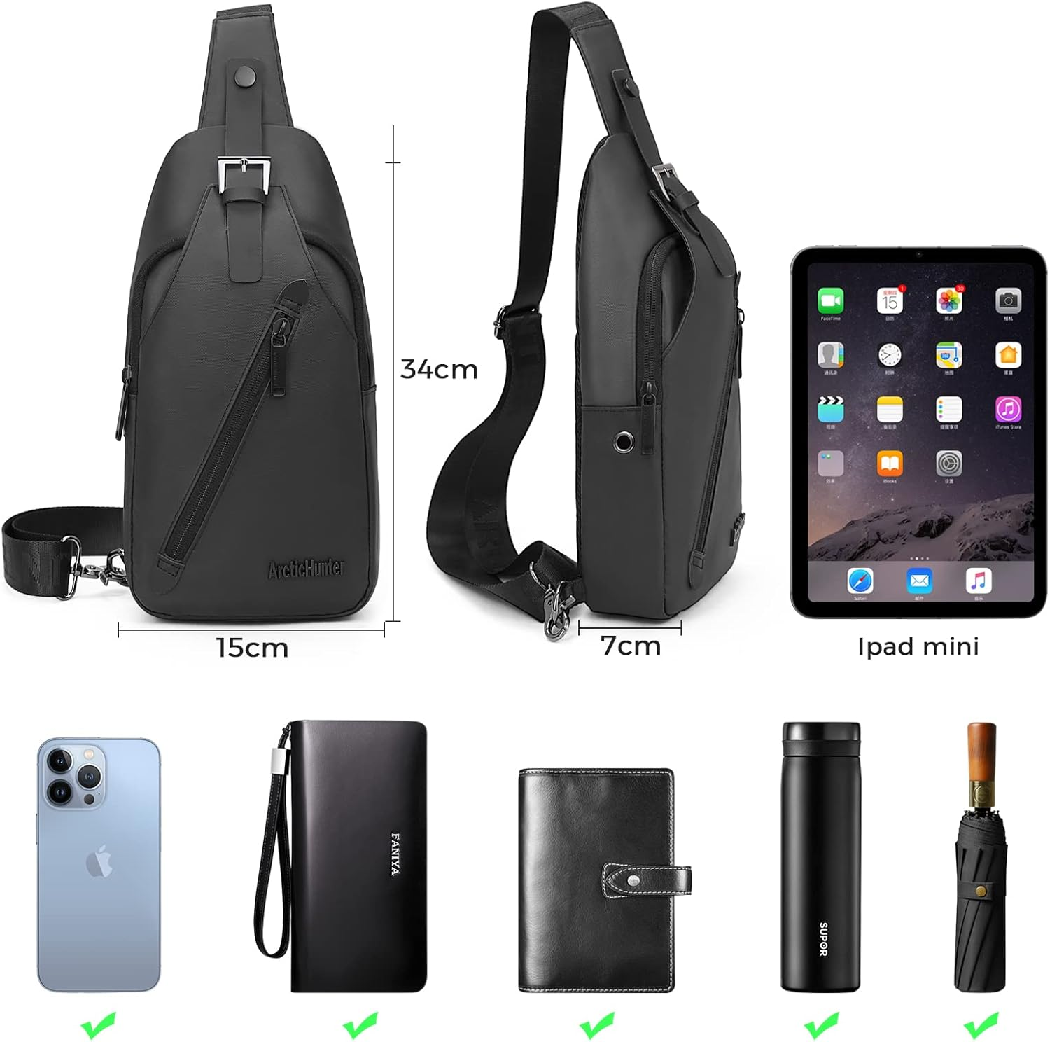 Arctic Hunter Men'S Crossbody Sling Bag &ndash; Compact Water-Resistant Chest Bag with Headphone Port & Anti-Theft Design, Fits Ipad Mini, Multi-Pocket Daypack for Travel, Hiking, Outdoors & Work XB13006 image number 1