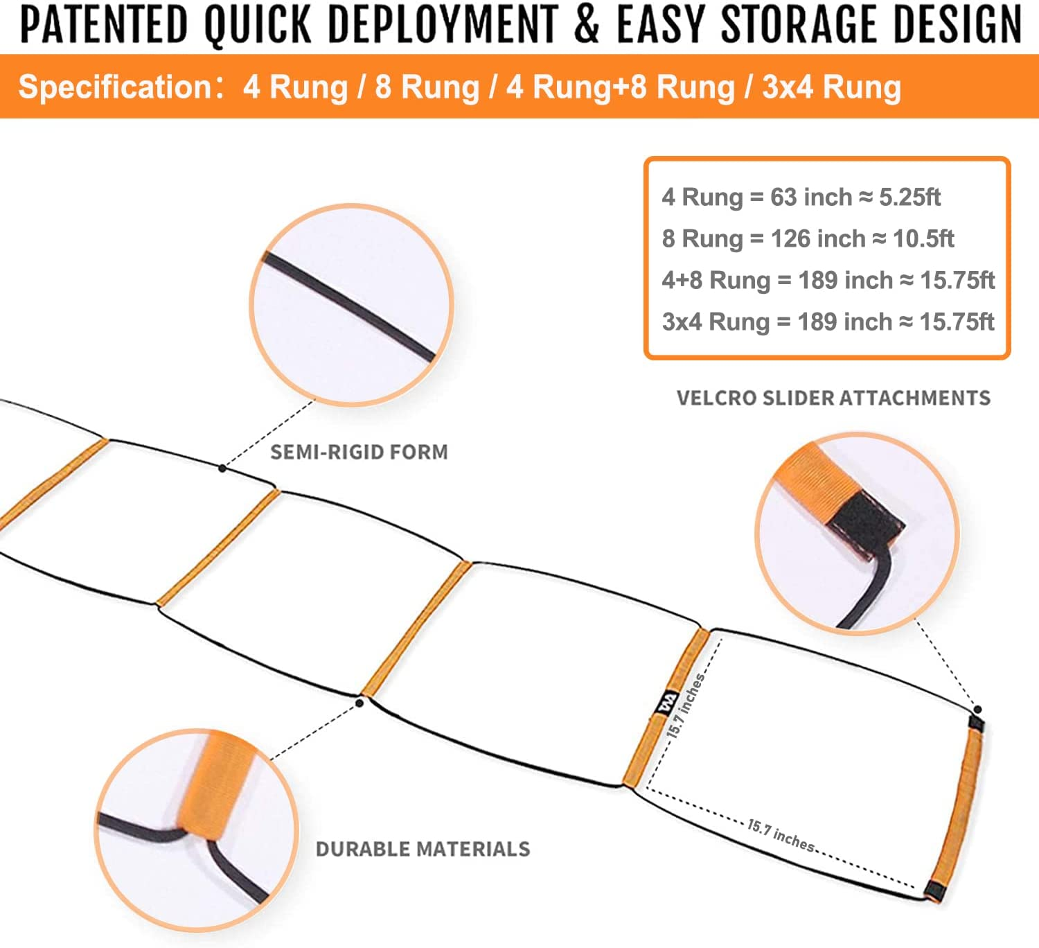 All-In-One Agility Ladder Speed Training Equipment and Speed Hurdle Workout Ladder and Basketball Soccer Agility Ladder Foldable Instant Set-Up and Tangle-Free (8 Rung 4 Rung 8+4 Rung 4X3 Rung) image number 2