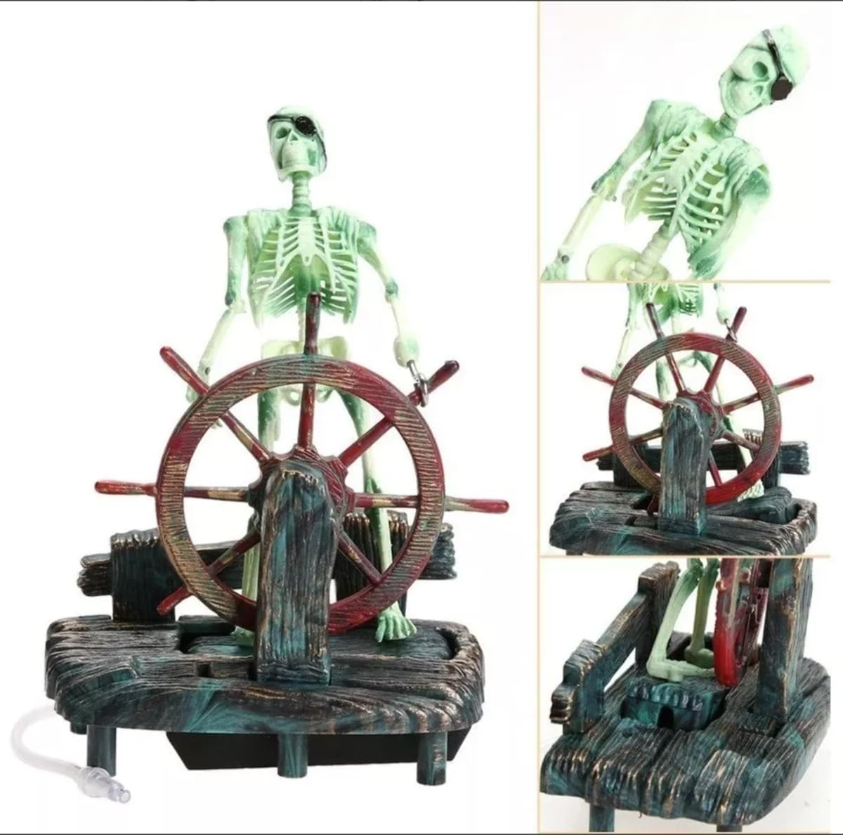 Skeleton Pirate Captain Aquarium Decoration, Skeleton Seaman Landscape Fish Tank Decor, Undersea Air-Driven Aquatic Ornament for Home Fishing Tank image number 3