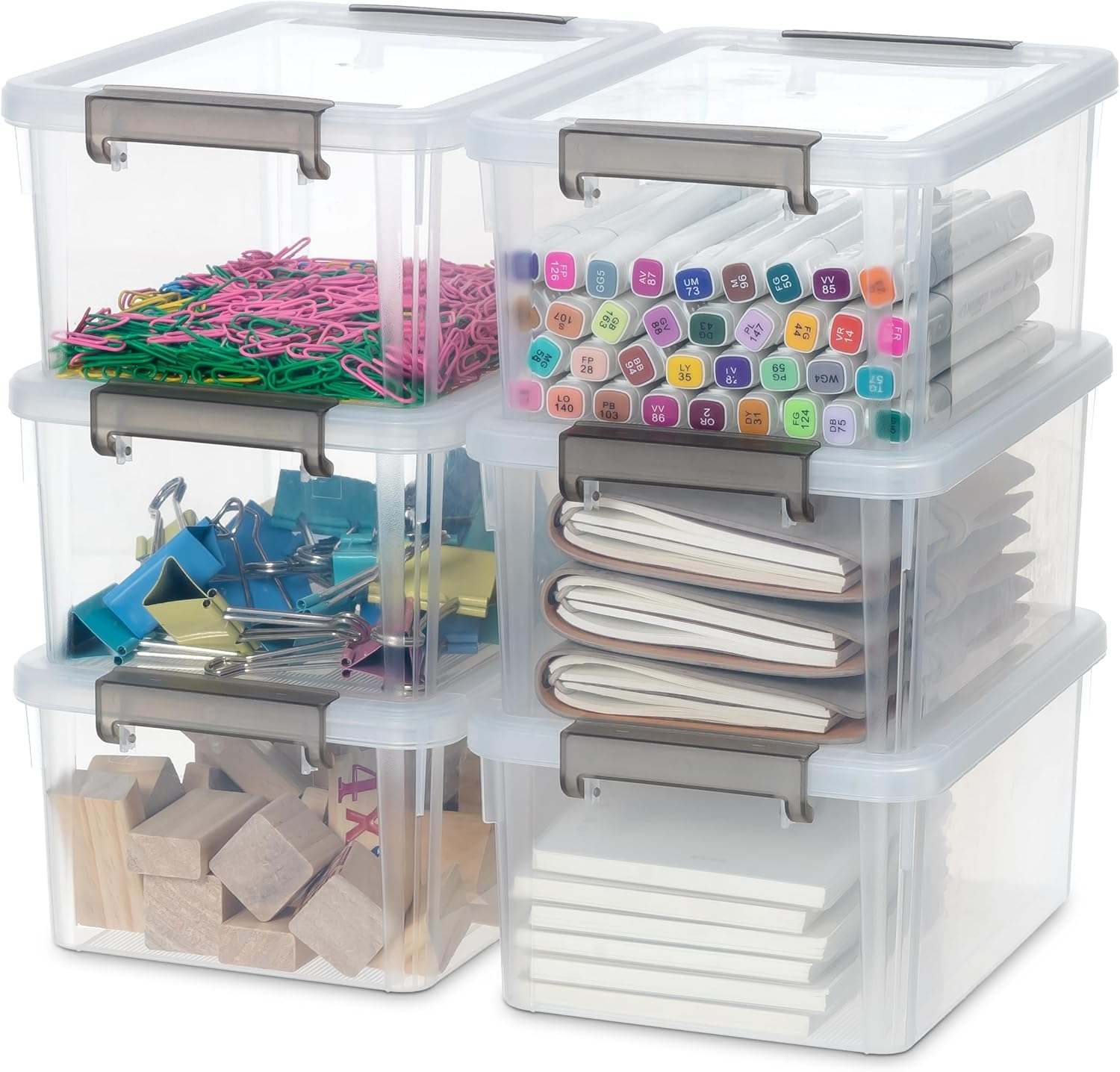 Citylife 6 Packs Small Storage Bins with Lids 3.2 Qt./ 3 L Plastic Storage Containers for Organizing Stackable Clear Storage Boxes image number 1