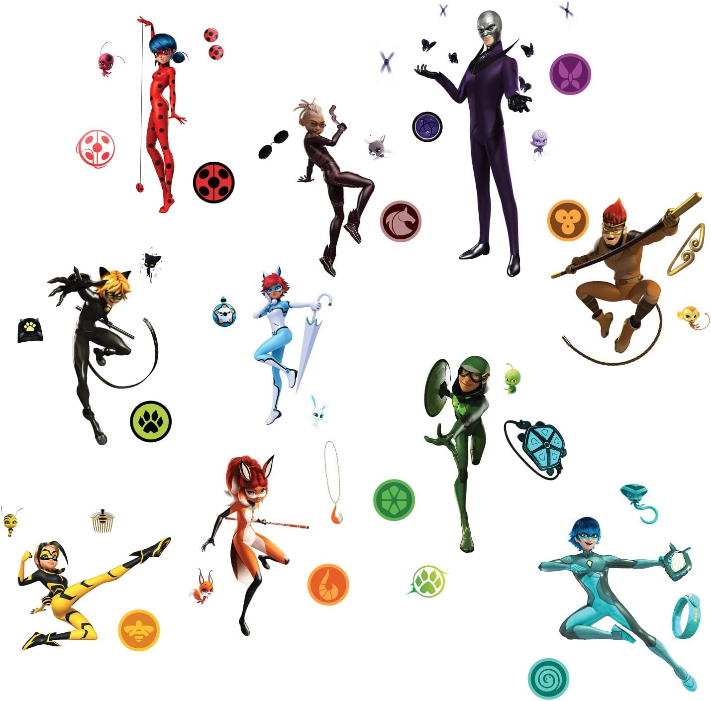 Roommates RMK5331SCS Miraculous Tales of Ladybug and Cat Noir Peel and Stick Wall Decals, Multi