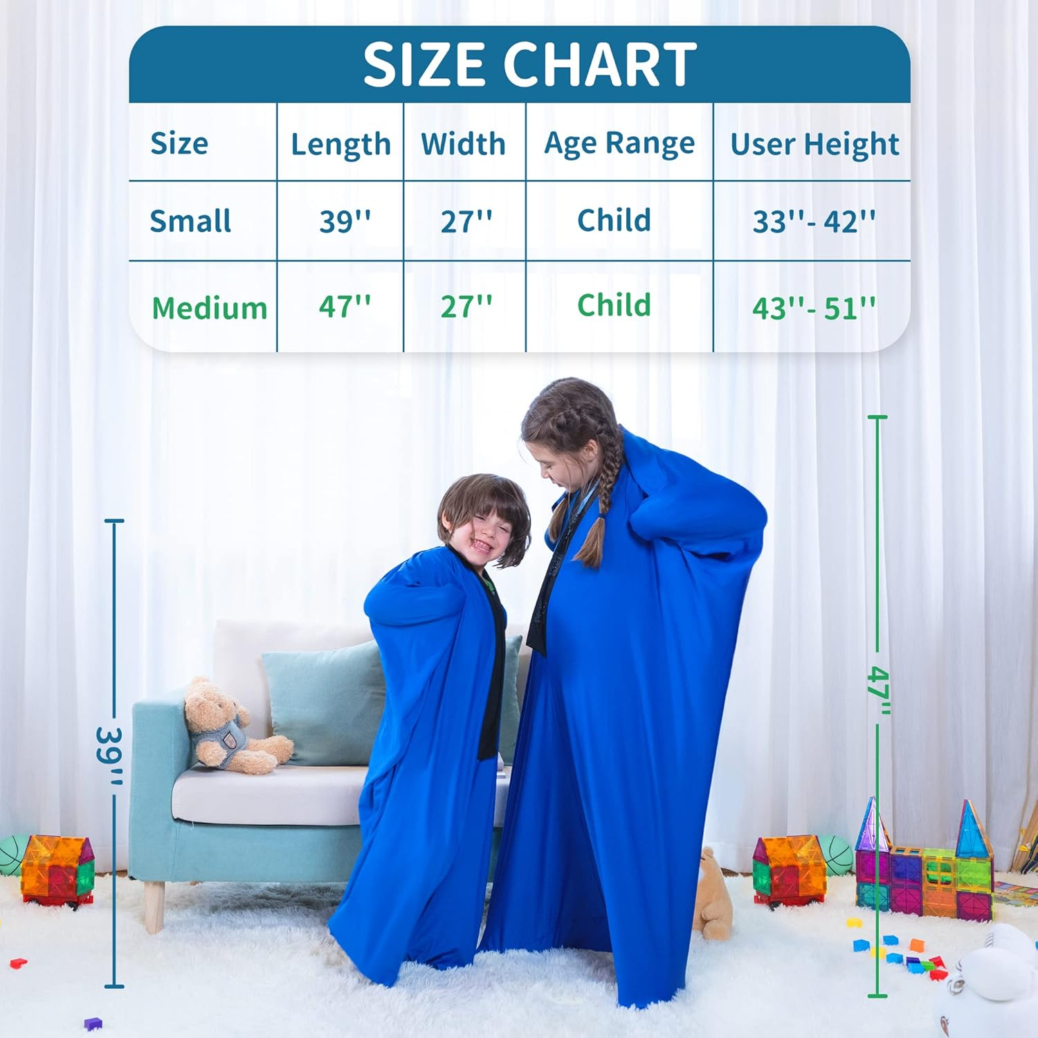 OUTREE Sensory Body Sock for Kids, Full Body Sock Provides Deep Pressure Input, Relaxing Sensory Toys for Autistic Children with a Carrying Bag (Medium 47''&times;27'' Blue) image number 3