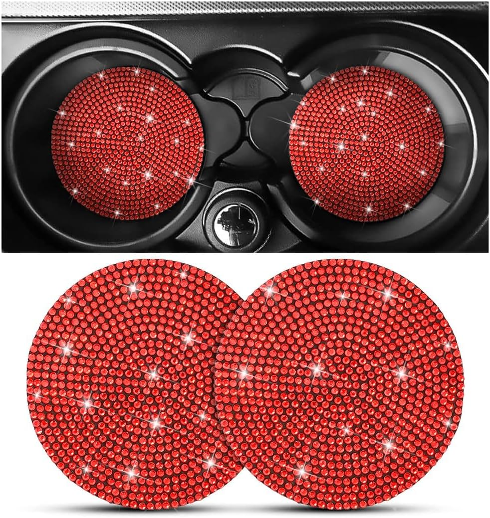 Car Cup Coaster, Universal Bling Crystal Rhinestone Car Cup Insert Coaster, 2.75 Inch Anti-Slip Shockproof Cup Mat, Auto Drink Pad Car Interior Accessories for Women Men (Black)