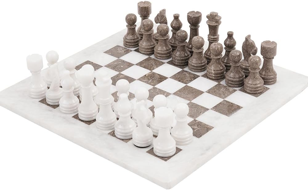 Radicaln 15 Inches Large Handmade White and Grey Oceanic Weighted Marble Full Chess Game Set for Adults Staunton and Ambassador Gift Style Tournament Chess Sets -Non Wooden -Non Glass -Not Backgammon image number 4