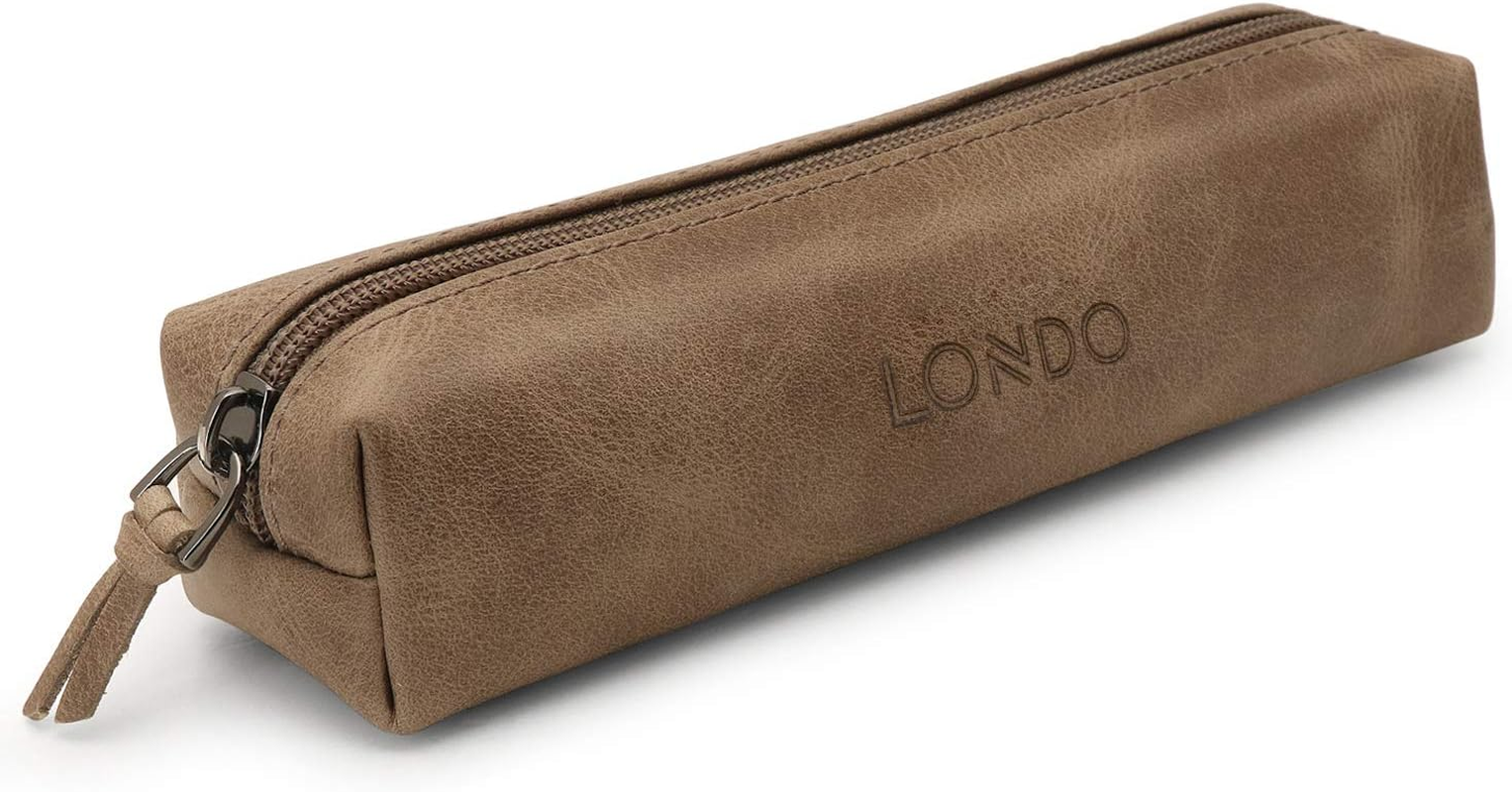 Otto Angelino Genuine Leather Zipper Pen, Pencil & Cosmetic Case(Mink) image number 5