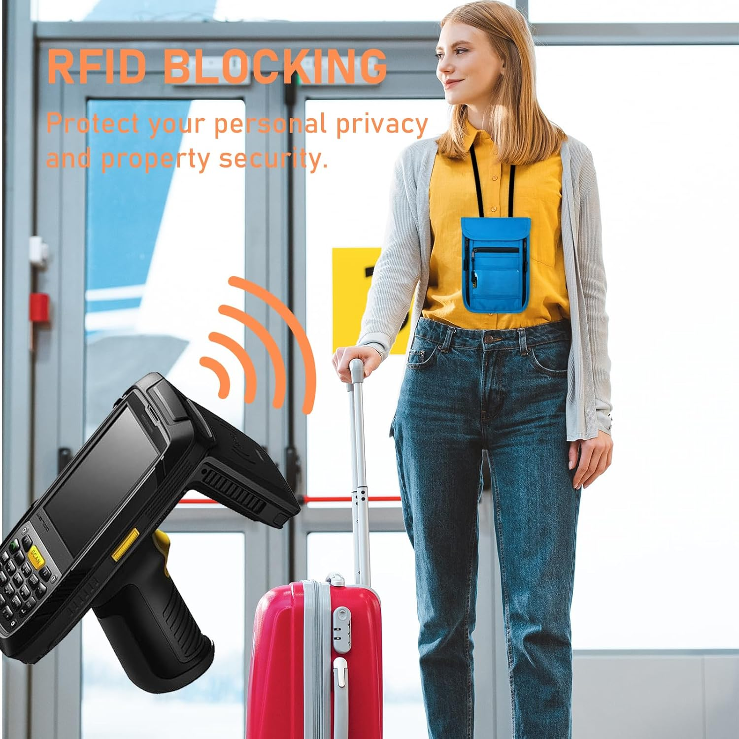 Sundee Travel Neck Wallet with Double Zippers, RFID Blocking Passport Holder with Adjustable Neck Strap for Men and Women to Keep Cash, Credit Cards and Travel Documents Safe, Lake Blue, S, Classic - Black image number 6