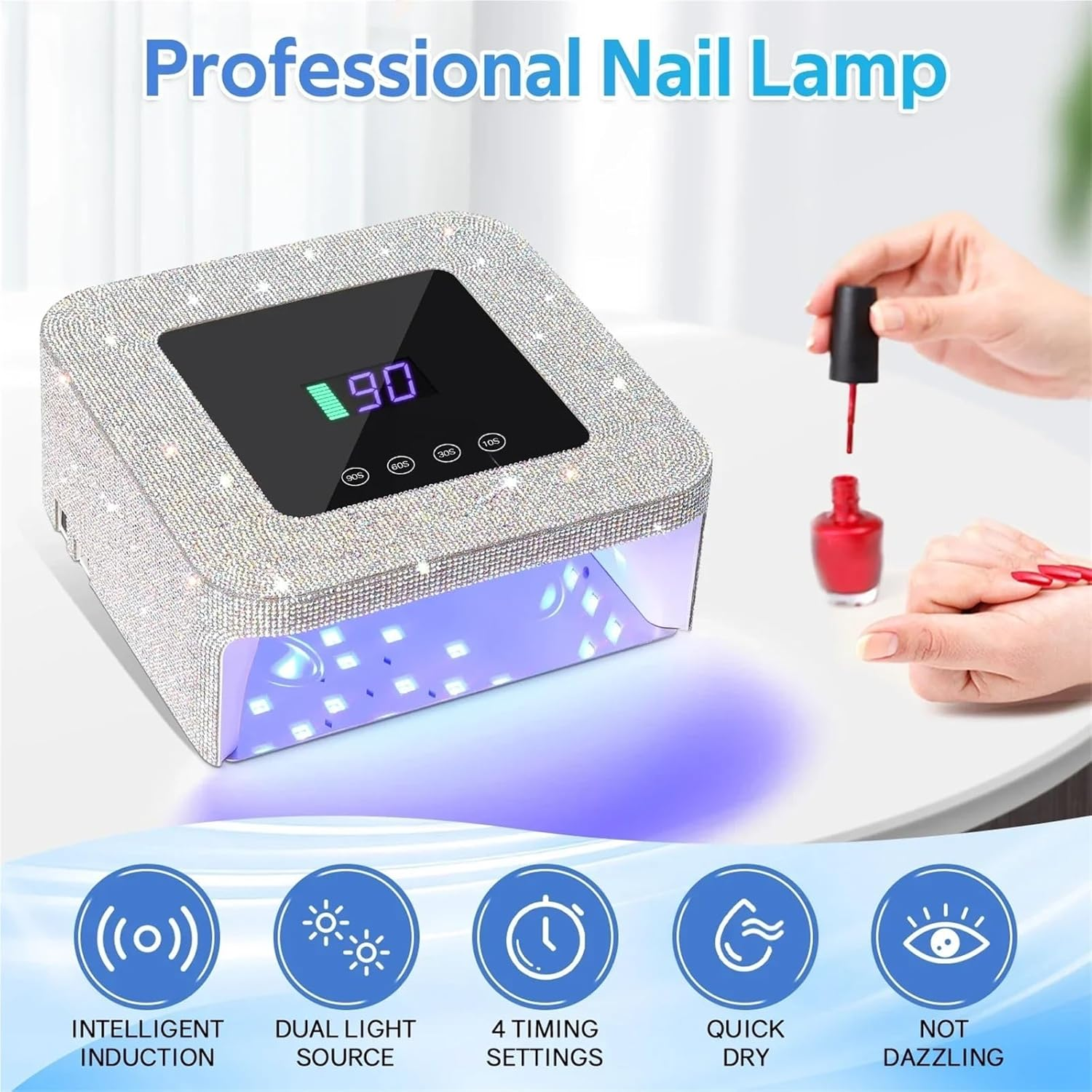 Dianabeauty UV LED Nail Lamp Rechargeable 33 Leds Dryer Touch Screen 4 Timers Art Manicure Cabin for Nails(H15 with Diamond)