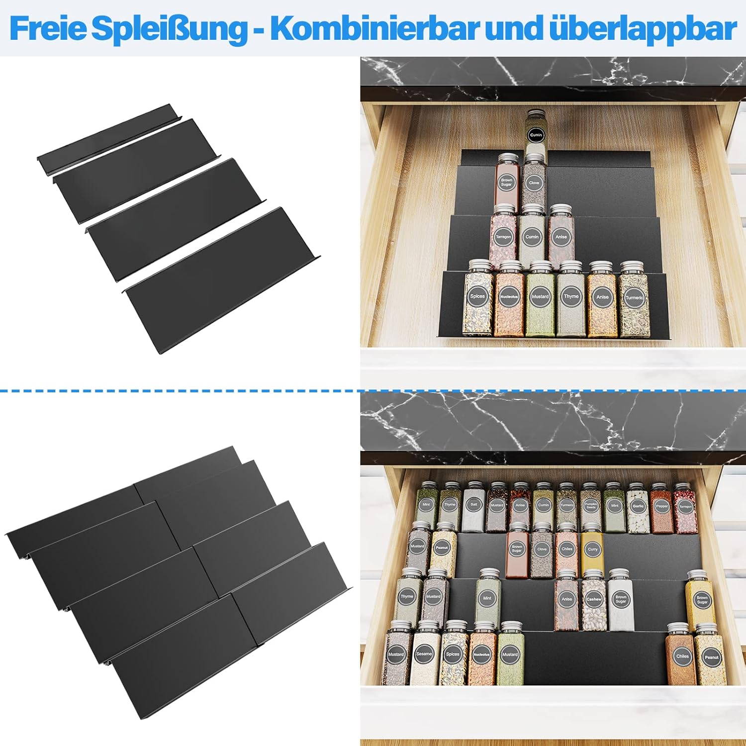 Wizsofer Spice Holder Drawer, Adjustable Expandable 4 Levels Metal Rack Organiser, from 29 Cm to 58 Spice Inserts image number 2
