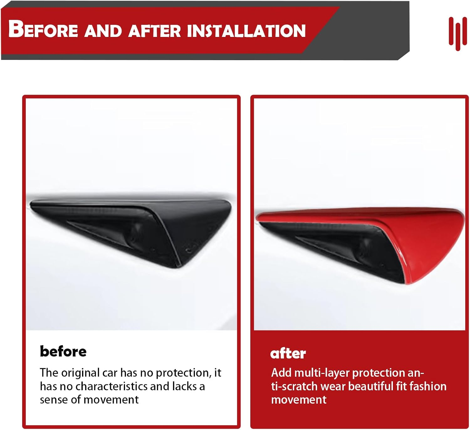 2 PCS Car Side Camera Protective Cover, Turn Signal Side Camera Indicator Light Decorative Sticker, Compatible with Tesla Model3/Y Protector Accessories (Red) image number 3