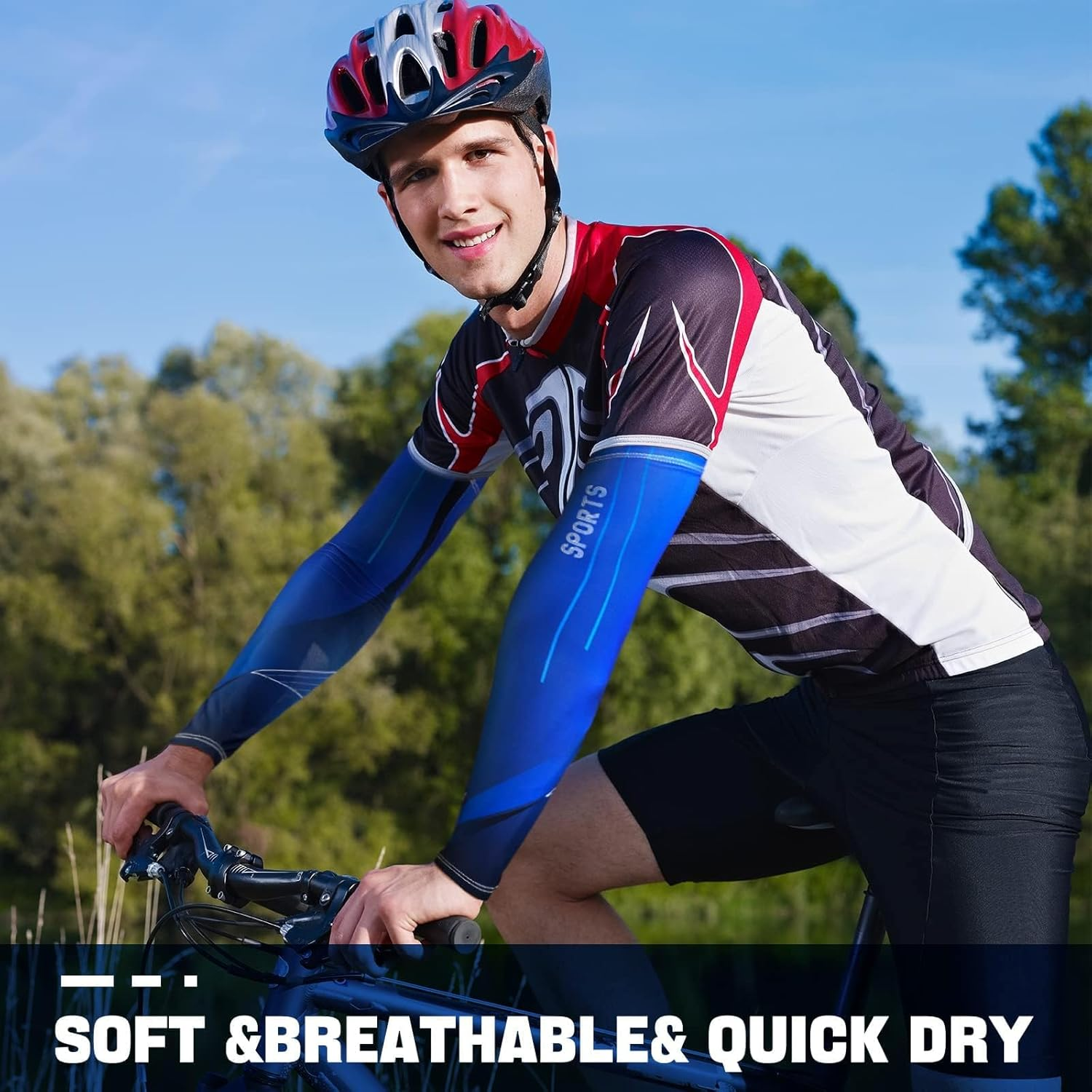 BLAZDEVE 4 Pairs UV Sun Protection Arm Sleeves for Men, Cooling Arm Sleeves, Tattoo Cover Up, Cooling Athletic Sports Sleeve, Moisture Wicking Gloves for Football, Fishing, Running image number 6