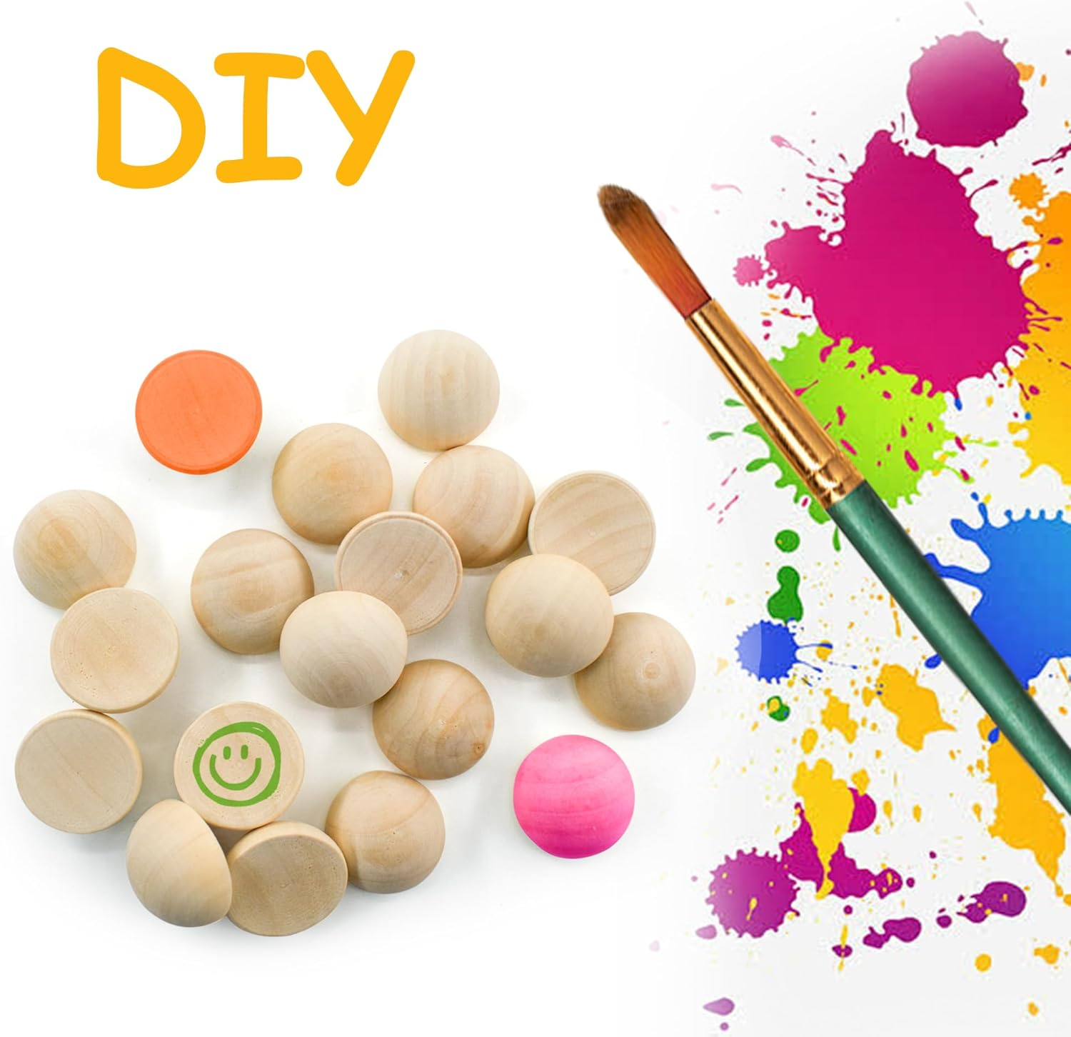 Enkrio 100PCS Half Wood Balls 1Inch Split Wood Balls Unfinished Natural Half Beads for DIY Crafts Gnome Noses Home Decor (25Mm) image number 1