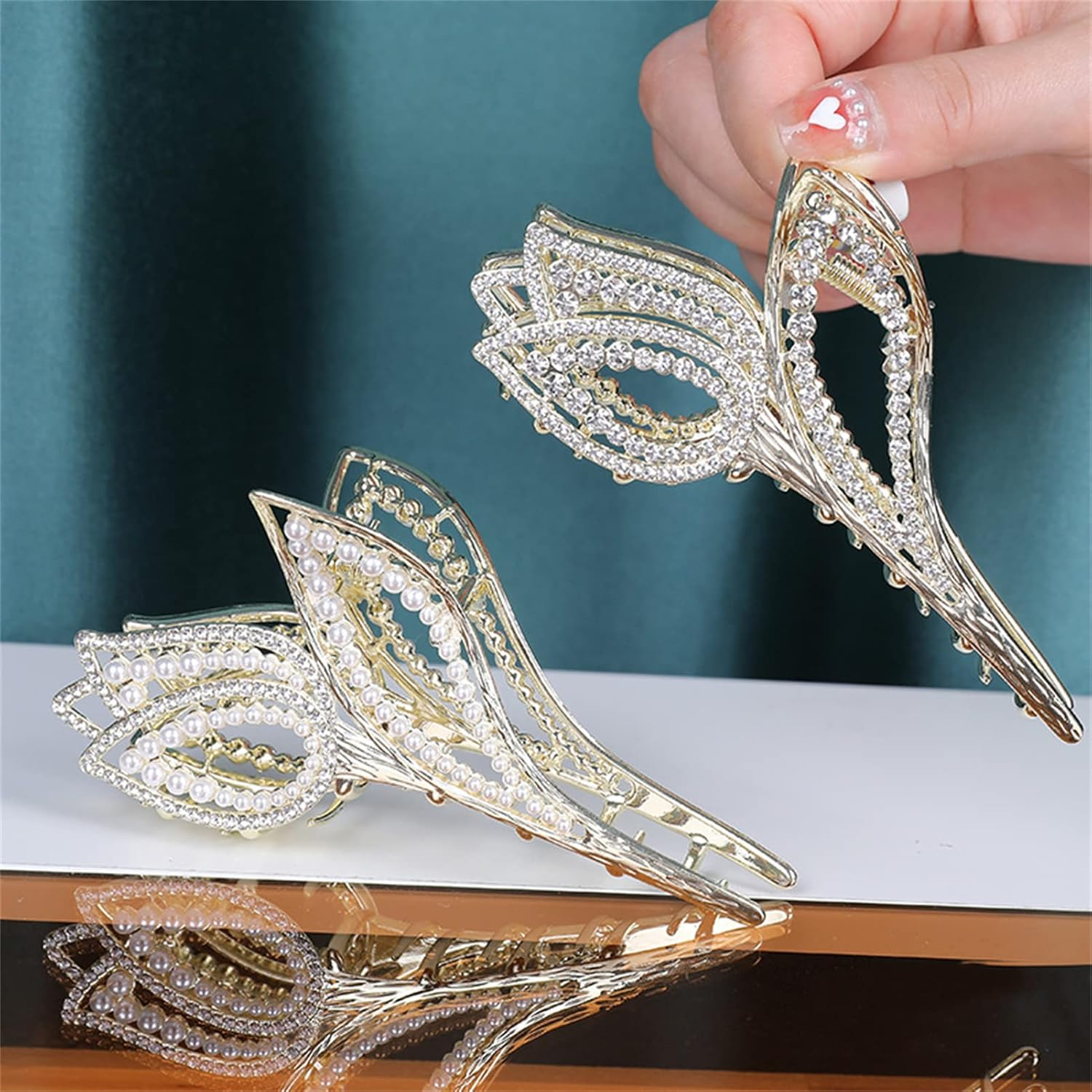 2022 Woman Hair Clips, Girls Women Hair Accessories, Tulip Pearl Hairpins, Strong Hold Claw Clips,Pearl Tulip image number 4