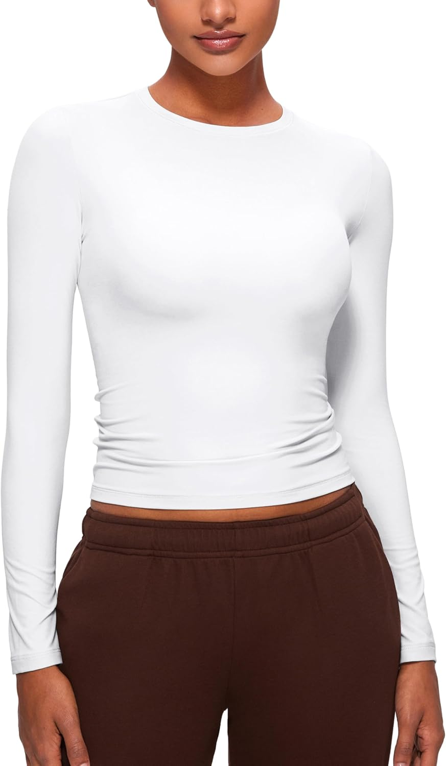 CRZ YOGA Softembrace Long Sleeve Shirts for Women Soft Crew Neck Fall Basic Tight Tops Fitted Casual Going Out T-Shirts image number 4