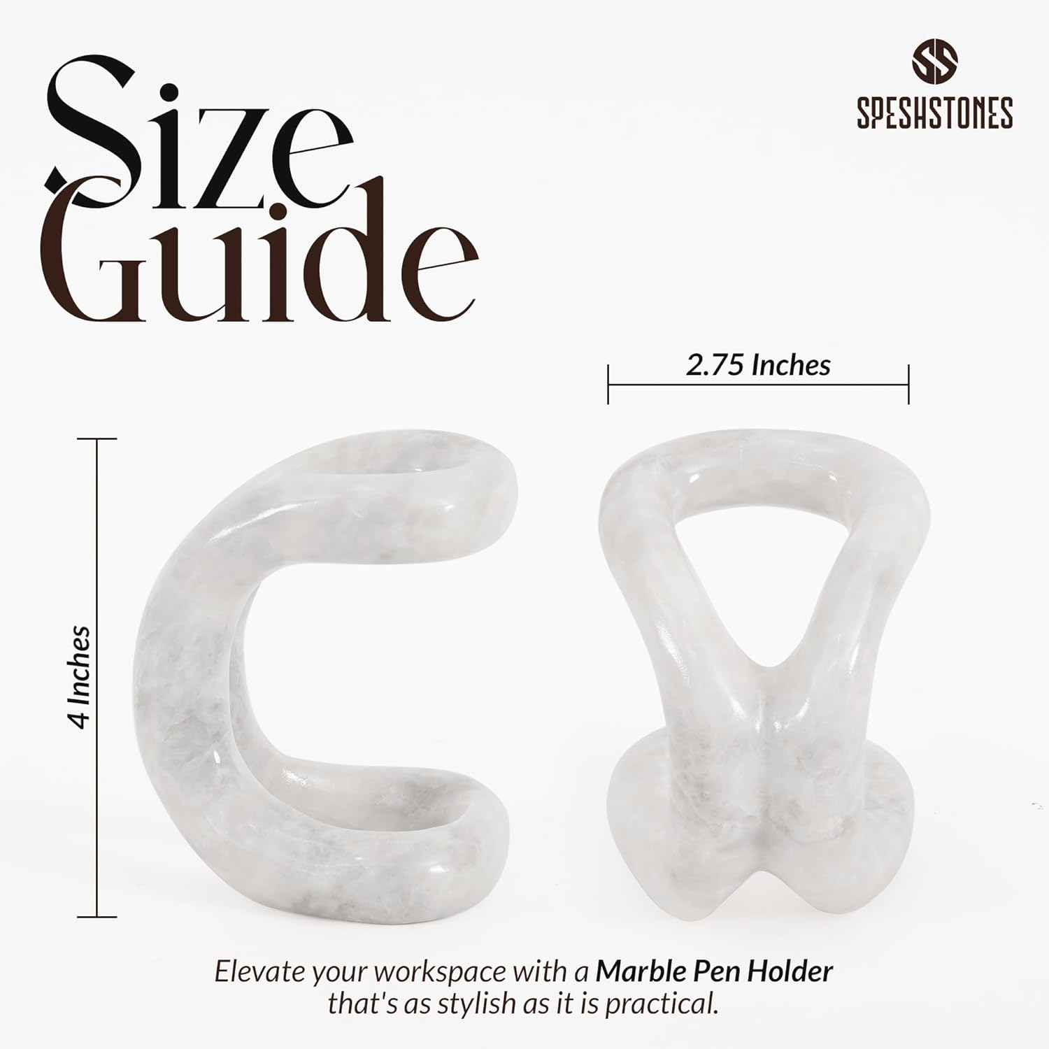 SPESHSTONES Marble Pen Holder for Desk 4 Inch White Pencil Holder for Desk Accessories & Workspace Organizers - Stone Stationary Holders for Office Decor - Pen Organizer for Gifts image number 3