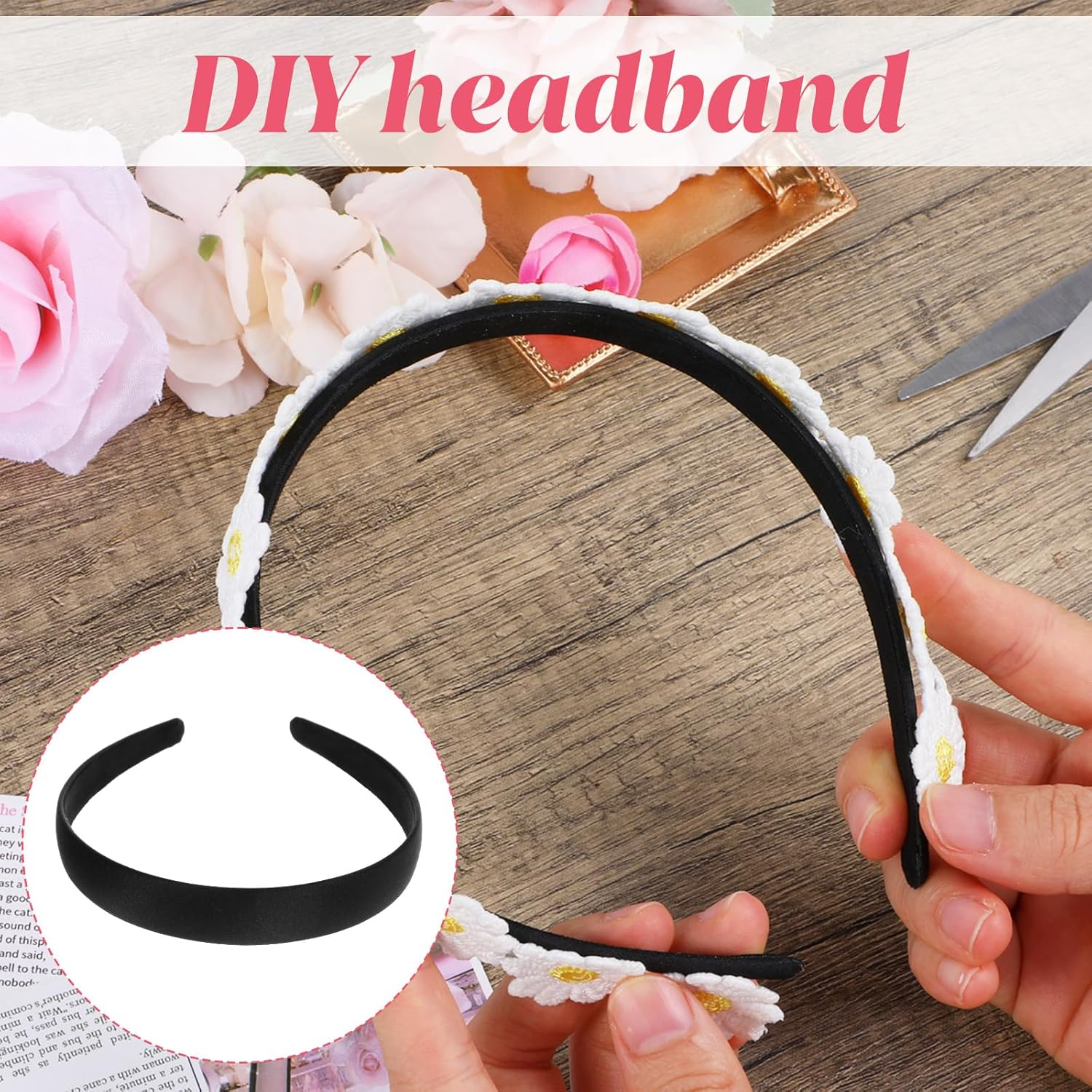 Hpmjz 2Pcs Satin Headbands Women Wide Head Band Black Fashion Hairband Elastic Solid Hair Bands Plain Hard Hoops Solid Hair Accessories Gift for Girl Cosplay Holiday Halloween Christmas(Width 2.5Cm) image number 3