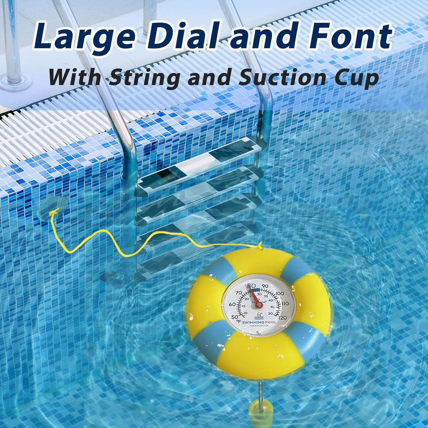 Pool Thermometer Floating Easy Read - Dial Panel Pool Temperature Thermometers Long-Distance Read, 304 Stainless Steel Probe for Swimming Pools, Pond Thermometers for Outdoor Ponds image number 1