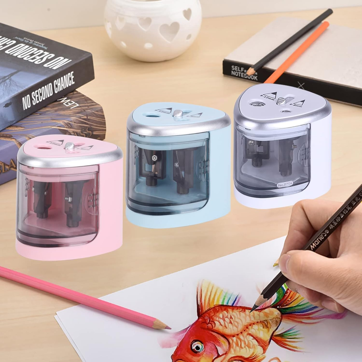 Eacam 2 Holes Electric Pencil Sharpener Multi-Functional Automatic Electric Pencil Sharpener for Home School Student, Auto Pencil Sharpener 2 Holes (6-8Mm / 9-12Mm) image number 5