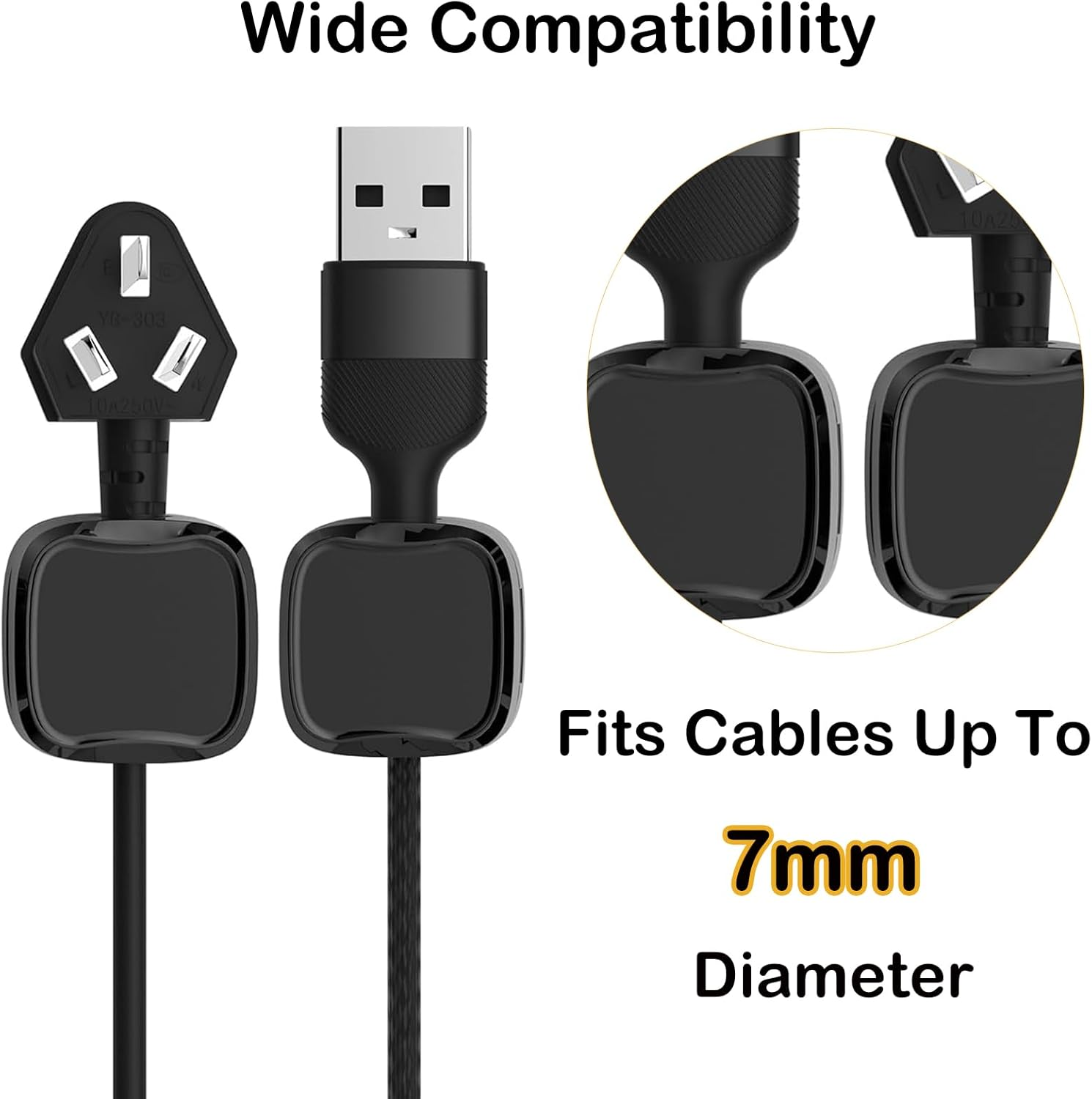 Magnetic Cable Holder,Bonaler Adhesive Cord Organizer Wire Holder Keeper USB Charger Holder for Home,Office,Keep Cables Neat and Tidy,Pack of 6,Black image number 3