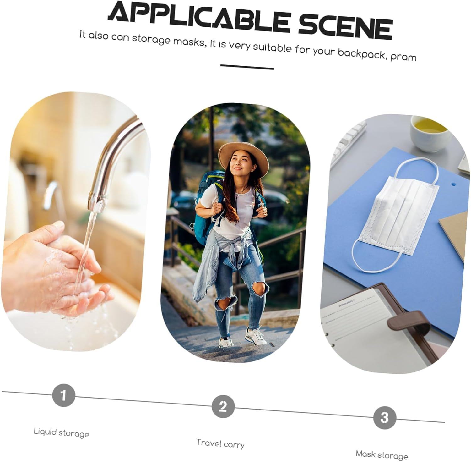 MERRYHAPY Mask Storage Clip Portable Bottle Cover Foldable Mask Holder Keychain Wallet for Travel Toiletries Made of Pu Leather image number 3