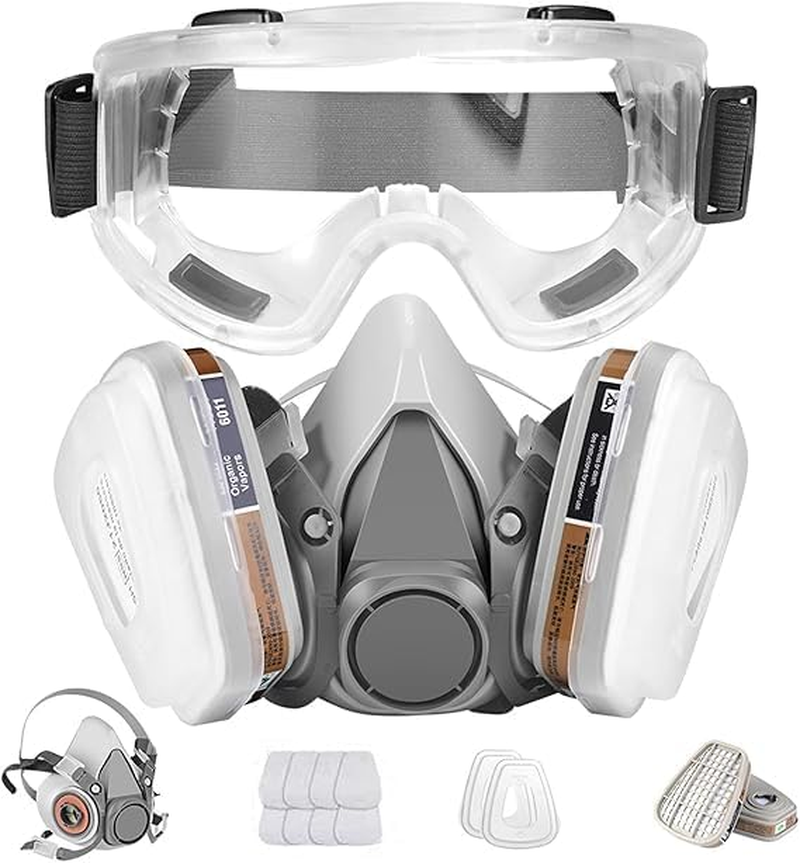 Respirator Reusable Half Face Cover, Gas Cover Organic Vapor Mask with Safety Glasses, for Painting, Chemical, Organic Vapor, Welding, Polishing, Woodworking and Other Work Protection image number 3
