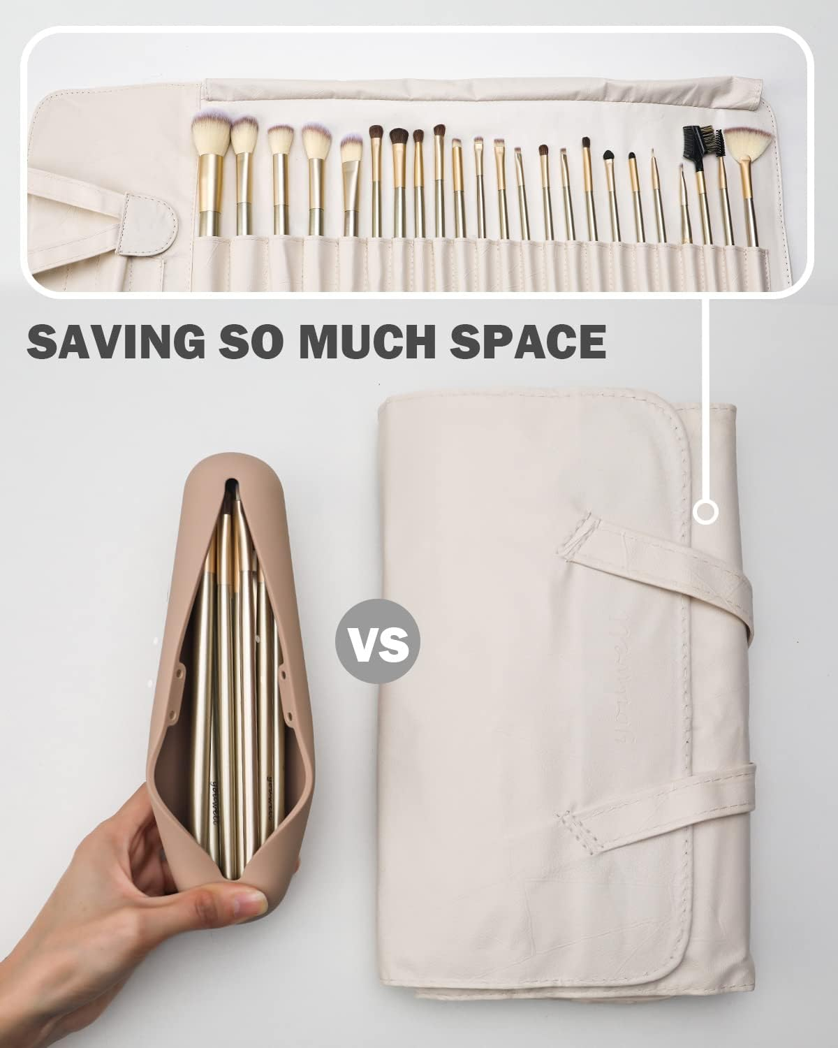 BEZOX Travel Makeup Brush Holder with Magnet Closure - Silicone Make up Brushes Case Cute &ndash; Portable Cosmetic Brush Organizer Pouch - Khaki image number 4