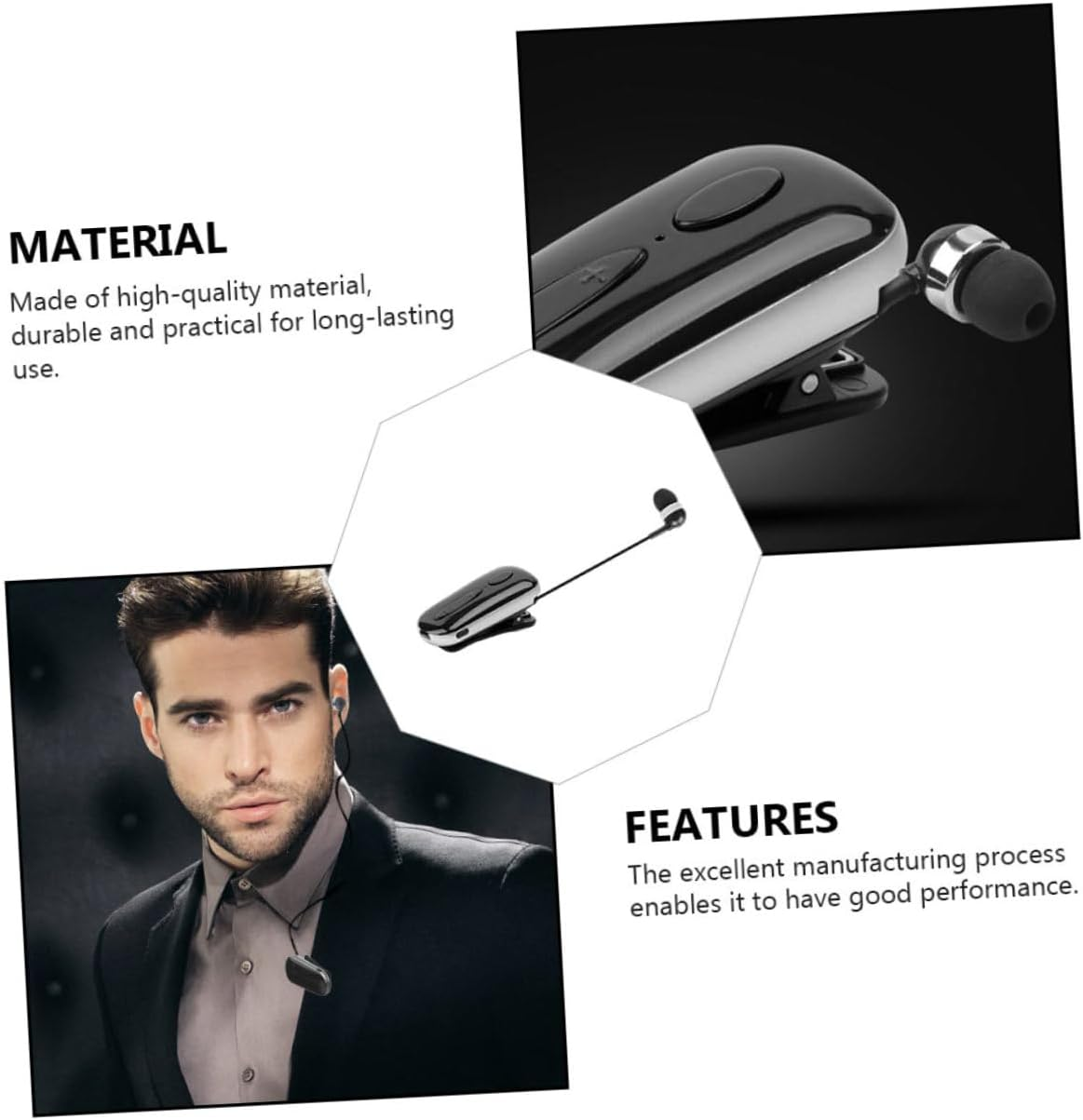 HEALSOPTHY Sports Wireless Retractable Clip-On Earbuds, Wireless Headphones for Running and Gym, Black Compact Earpiece with Neck Clip Compatible with Dc5.0V Devices image number 1