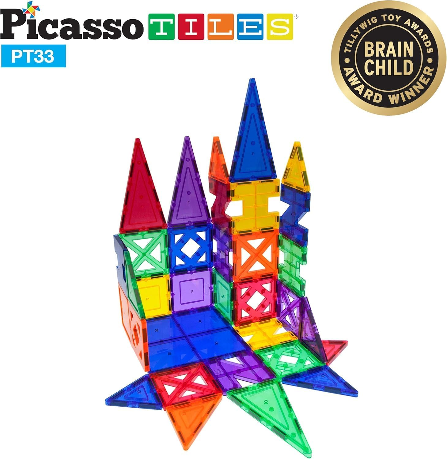 Picassotiles 33 Piece Building Blocks 33Pcs Educational Kit 3D Building Construction Toy Set Clear Magnetic Stacking Block STEM Playboard Magnet Felt Tiles Novelty Game, Creativity beyond Imagination image number 3