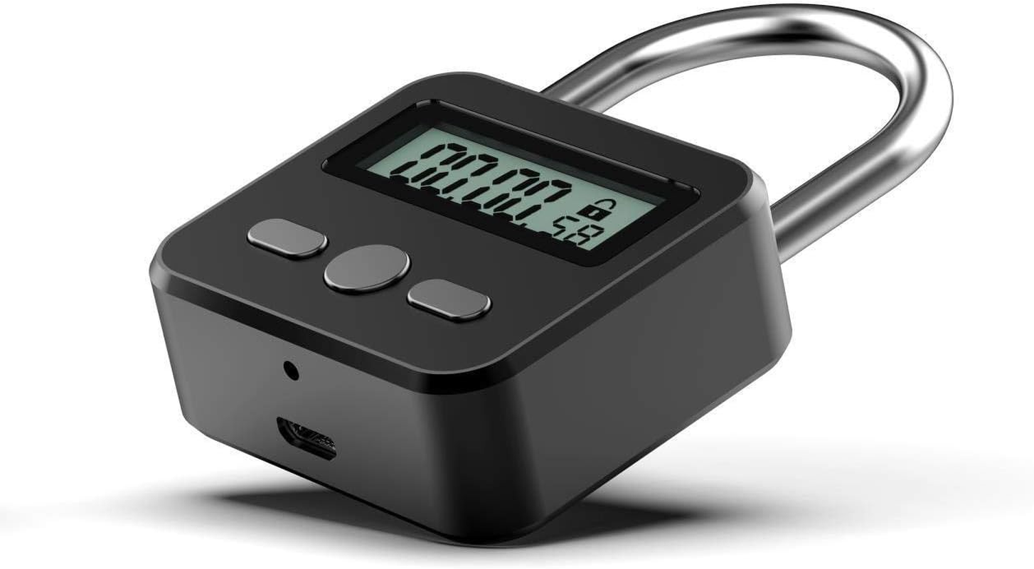 Metal Timer Lock - Electronic Time Padlock with LCD Display - USB Rechargeable (Black) image number 3