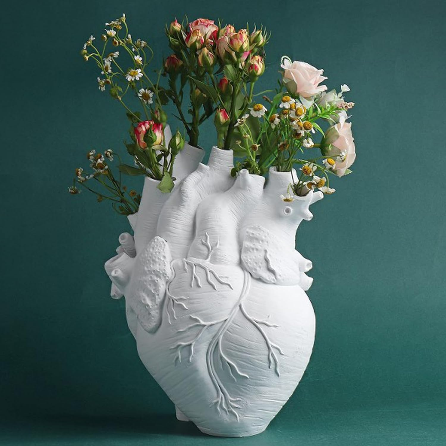 Resin Vase Planter, Decorative Heart Vase - Anatomical Heart Tabletop Decorative Craft, Farmhouse Living Room Bedroom Countertop (White,Small) image number 4