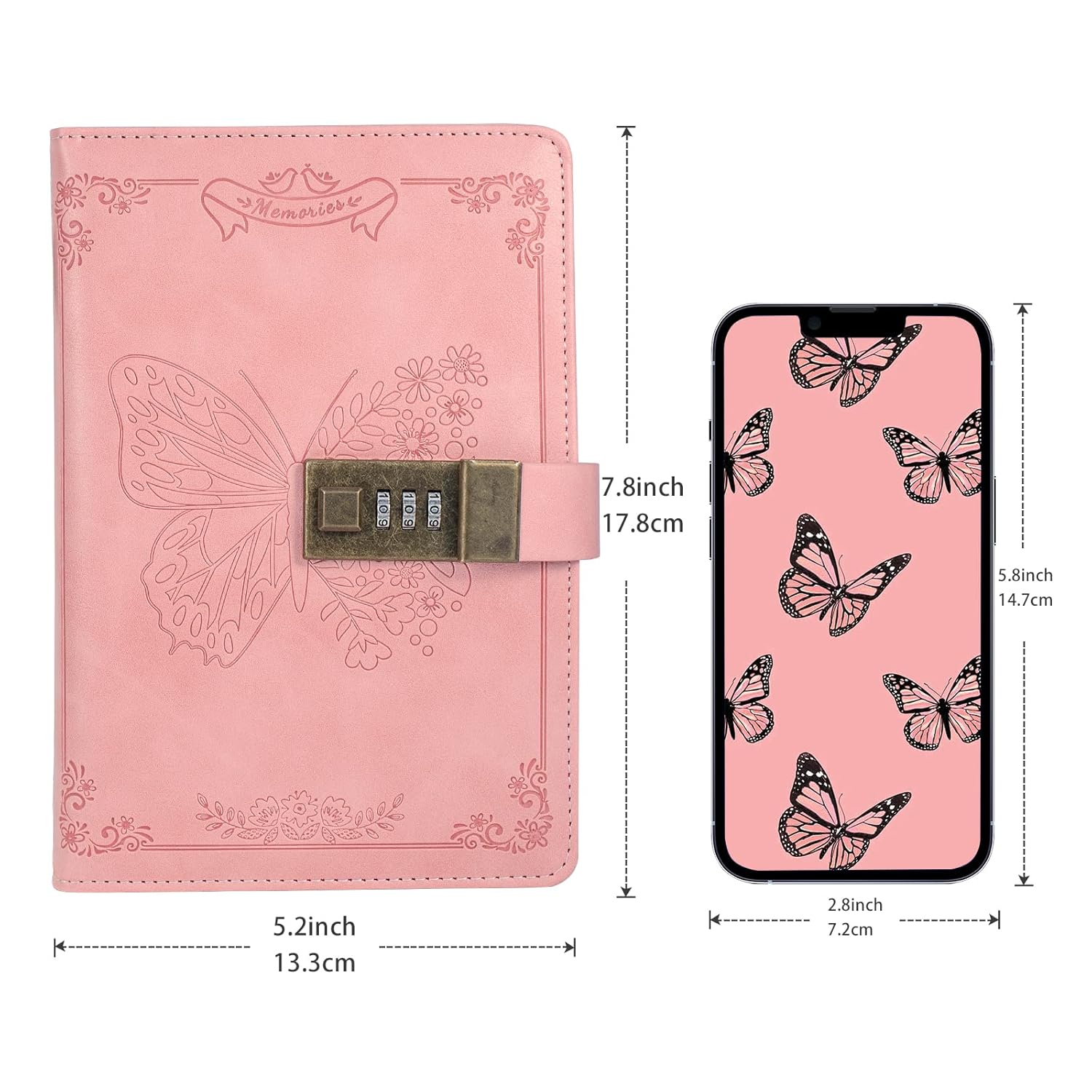 Diary with Lock, Journal for Women Girls, Vintage Lock Journal Refillable Personal Locking Notebook Secret Journal with Combination Lock 5.3Inx 7.8In (Pink) image number 6