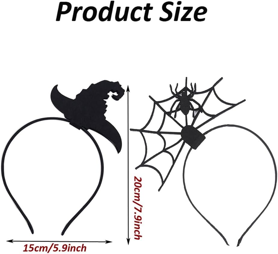 OHEETU Halloween Hair Bands Set Witch Hat and Spider Web Hair Accessories for Cosplay Masquerade Costume Party 2 Pieces