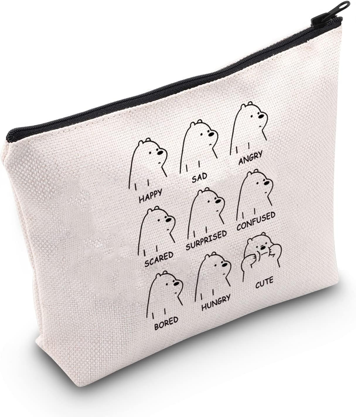 POFULL Ice Bear Moods Gift Bare Bears Lover Gift Animal Bear Cosmetic Bag Polar Bear Gift, HAPPY SAD ANGRY Bag image number 3