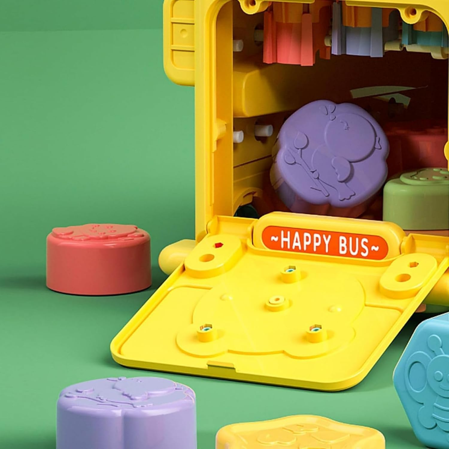 Uandhome 12-In-1 Montessori Toys for 1 2 3 Year Old Baby Boys Girls,Hammering Pounding Toy Harvest,School Bus Toy with Gears,Teaching Clock,Fishing Game and Color Matching for Kids image number 2