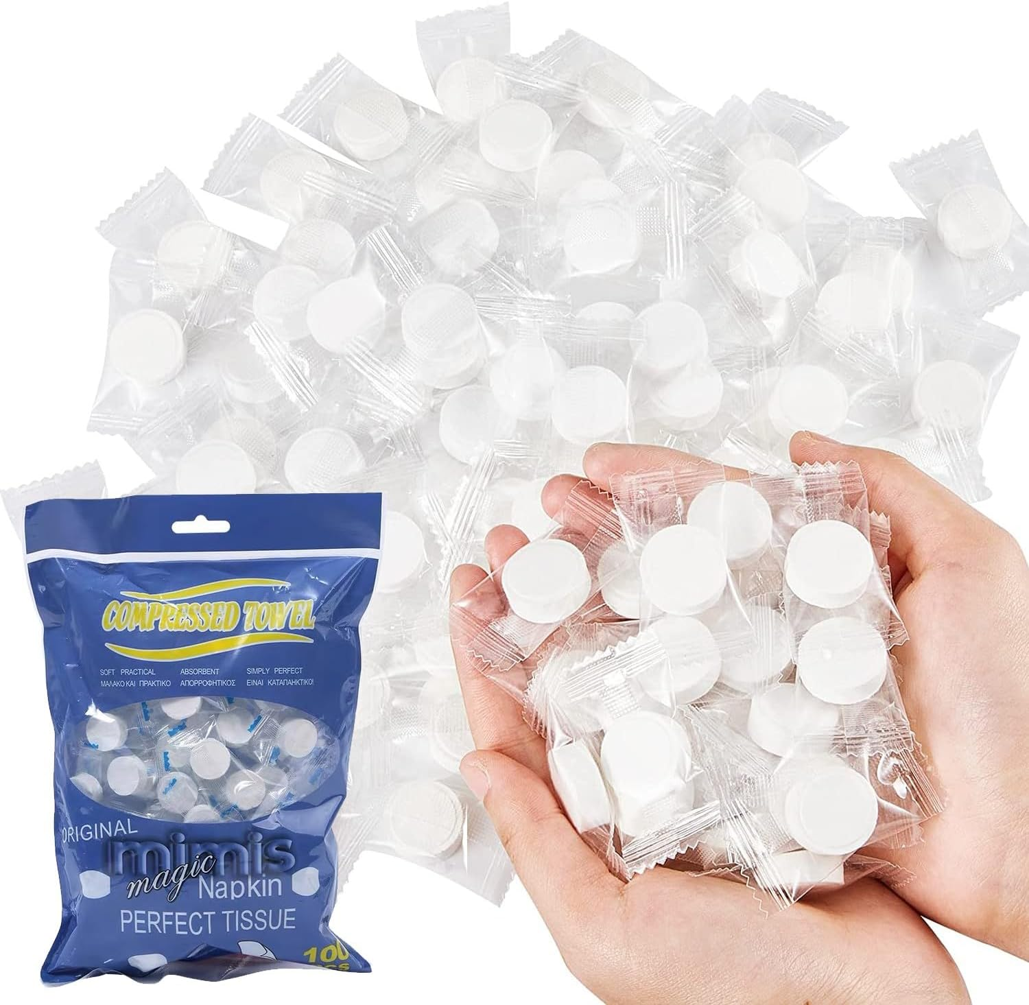 100 Pieces Disposable Face Towel, Compressed Towels Portable Mini Compressed Coin Cotton Tissue for Travel Sports, Beauty Salon or Home Hand Wipes