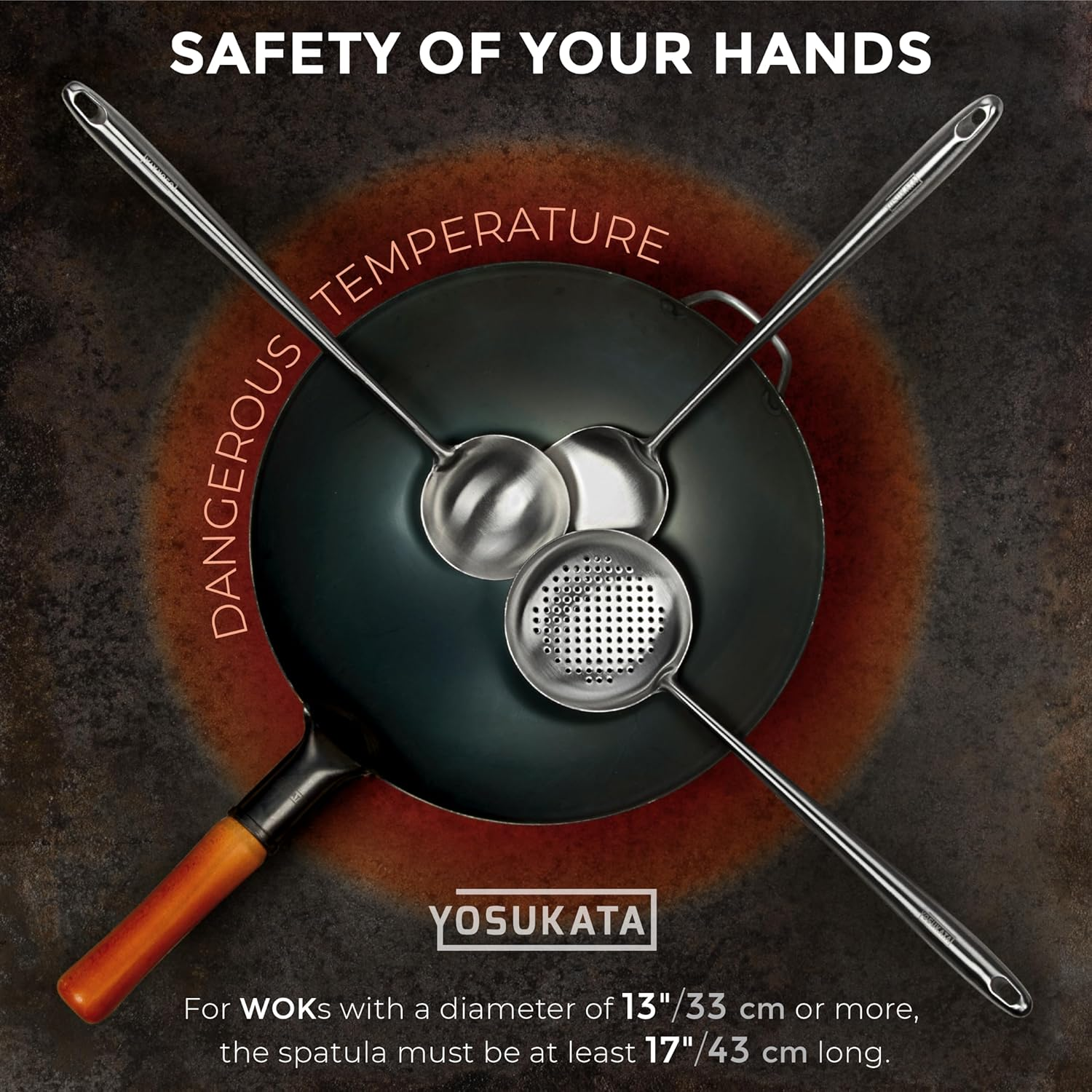 Yosukata 43 Cm Wok Spatula and Ladle Skimmer Spoon - Stainless Steel Cooking Utensils Set of 3-304 Stainless Steel Kitchen Utensils Set - Dishwasher Safe Wok Accessories - Wok Utensils Cooking Tools&hellip; image number 5