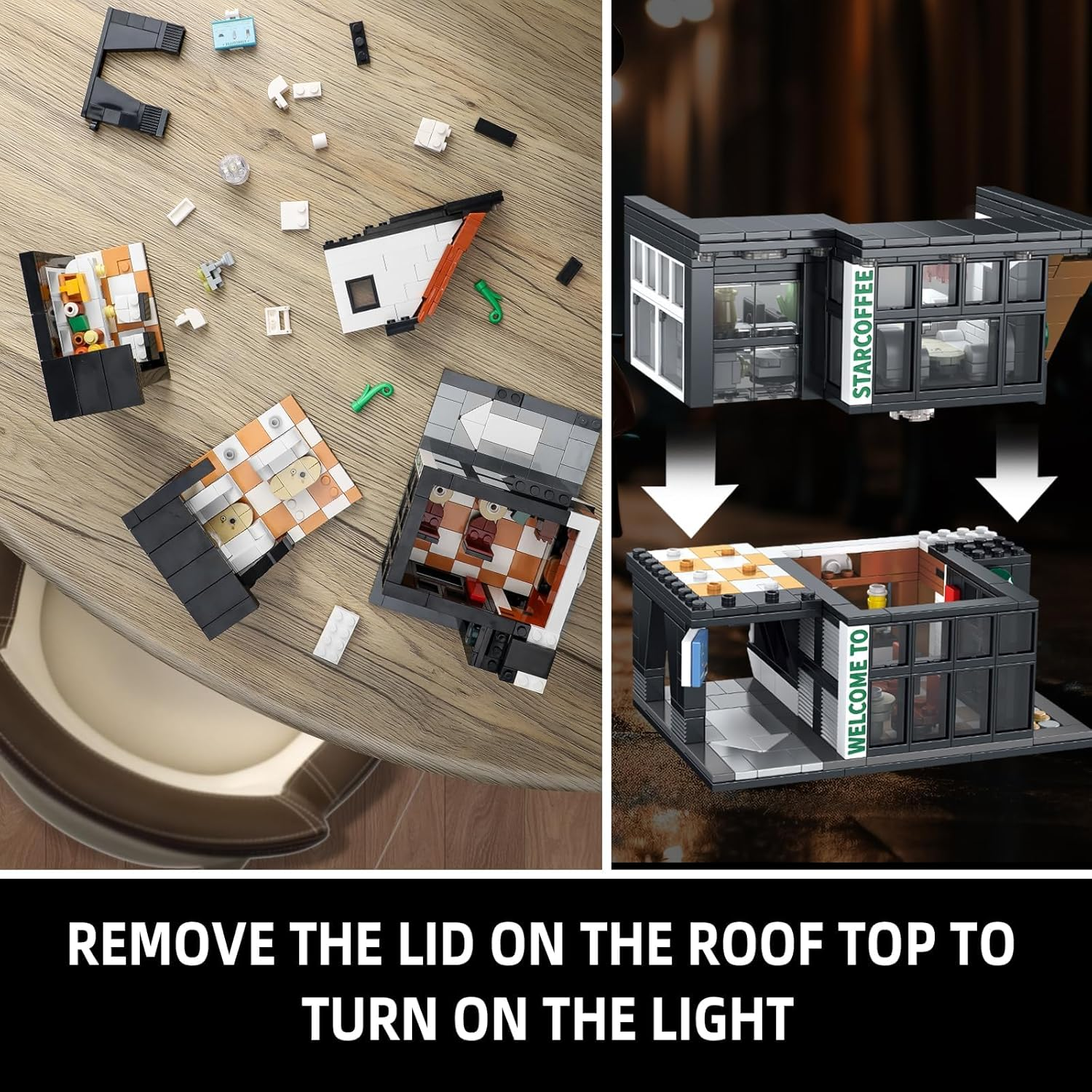 City Coffee House Architecture Building Blocks Set for Adults, Street View Modern Cafe Shop Building Construction Toy with Light, Christmas Birthday for Kids Boys Girls 6-12 (581 PCS) image number 1