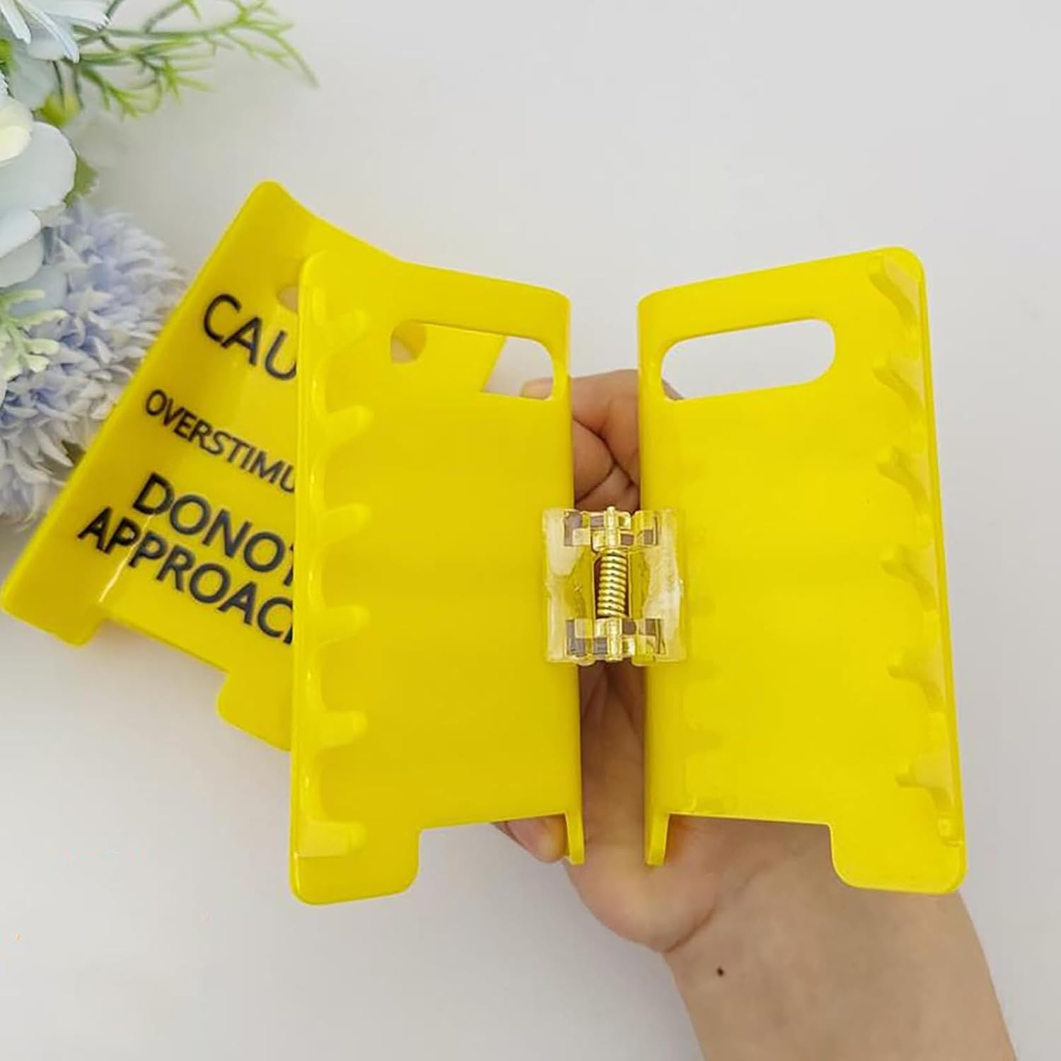 Set of 2 Overstimulated Hair Claw Clips - Yellow Funny Hair Clips for Women, Strong Grip for Thick Hair, Humorous Limits Setting in Everyday Life image number 2