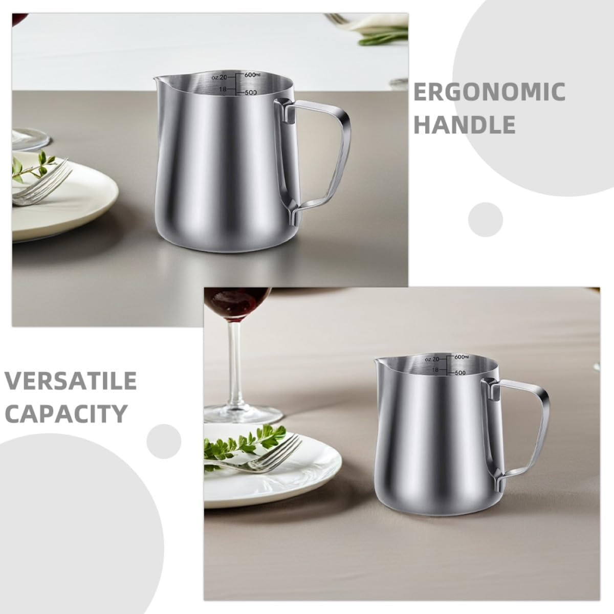 KICHOUSE Milk Frothing Pitcher Set Stainless Steel 350Ml 600Ml Espresso Milk Pitchers with Latte Art Pen Coffee Steaming Jug for Coffee Enthusiasts and Home Brewing image number 6