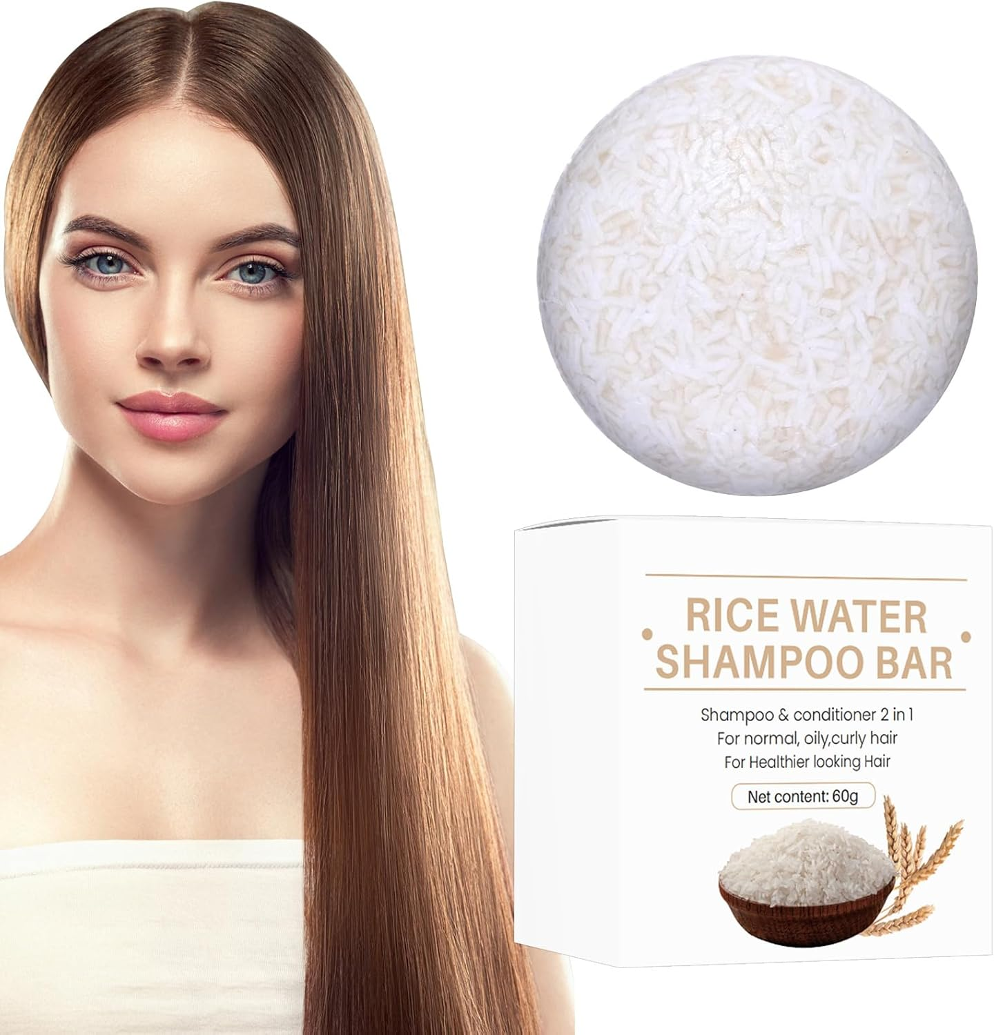 Rice Bar Shampoo - Natural Organic Rice Soap for Hair Growth | Cleansing Solid Shampoo and Conditioner Bar, Oil Control Nourishing Hair Care for Most Hair Types Pouxa