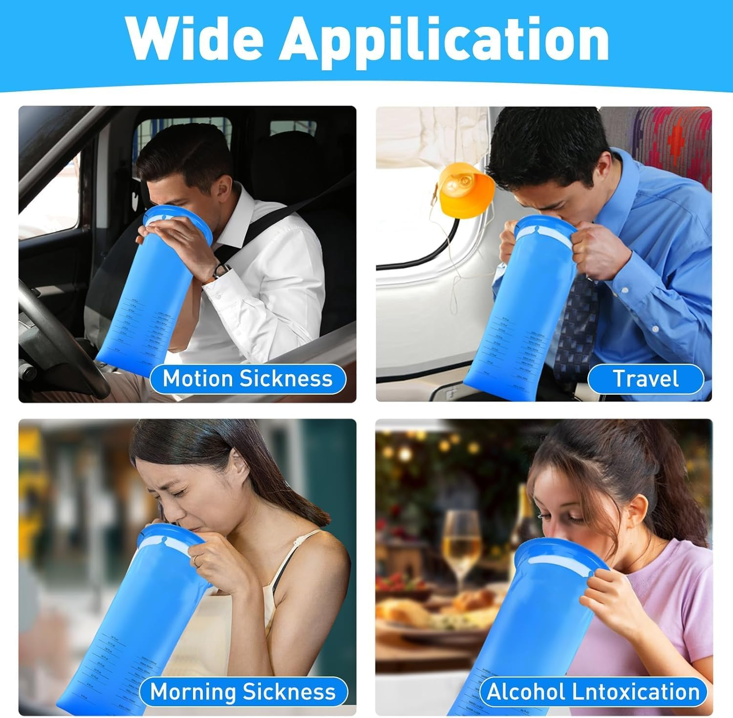 10 Pack Blue Emesis Bag, 1000 Ml Vomit Bag for Morning Sickness, Portable Nausea Bags for Pregnant Women, Leak Resistant Design for Car and Travel image number 1