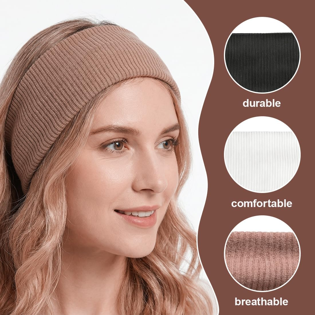 ZORVYN 3 Pieces Women'S Summer Cotton Headband Non-Slip Hair Bands Elastic Sweat Soft Hair Band Hair Accessories Women for Yoga Workout Running Sports image number 2