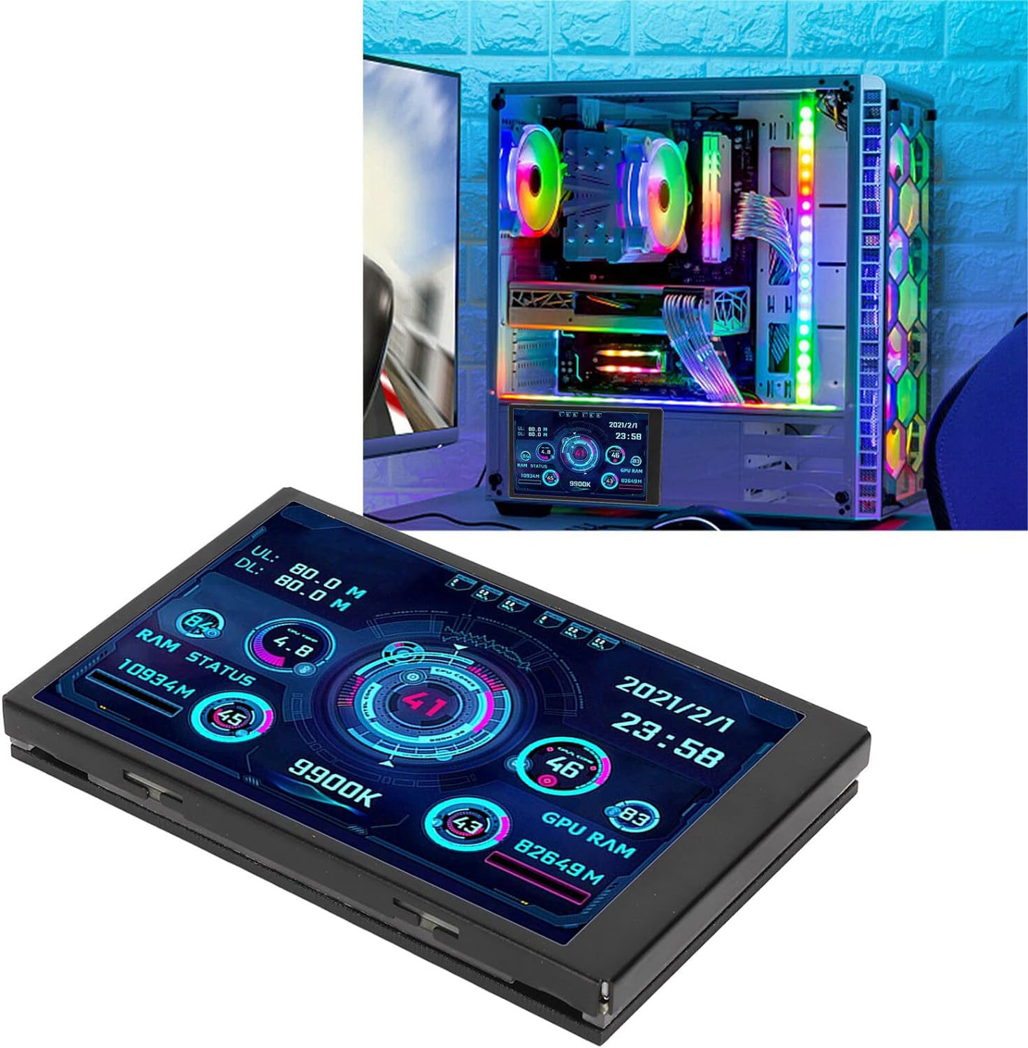 Mini Monitor, 3.5In Computer Secondary Screen CPU Temperature Monitor, PC Sensor Panel Display, IPS Full View Display Small Screen for AIDA64 PC CPU RAM Hard Disk Data Monitor image number 6