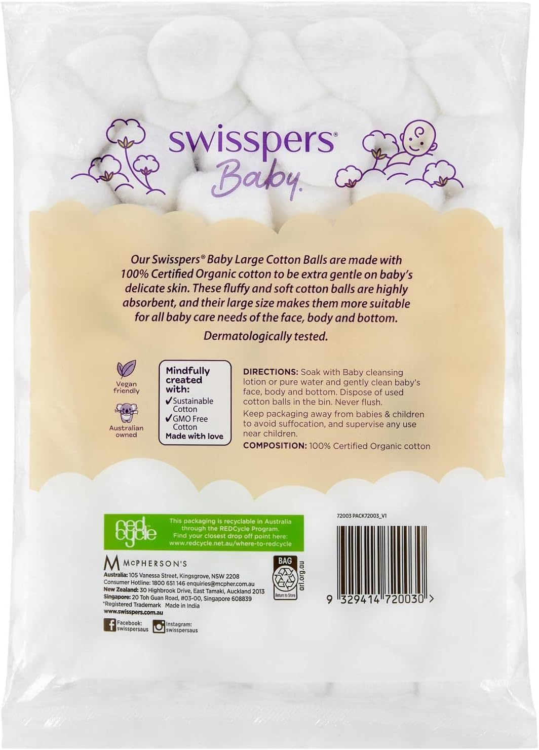 Swisspers Baby 60 Supersize Cotton Balls 70G